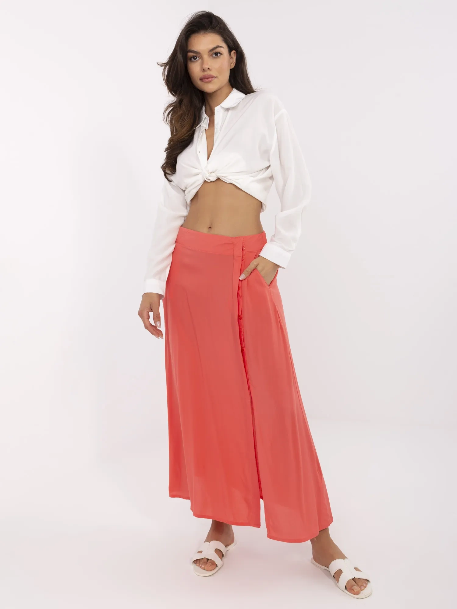 Fusta Dama Midi, Guler inalt, Fresh Made, Coral Eleganta Office - imagine 4