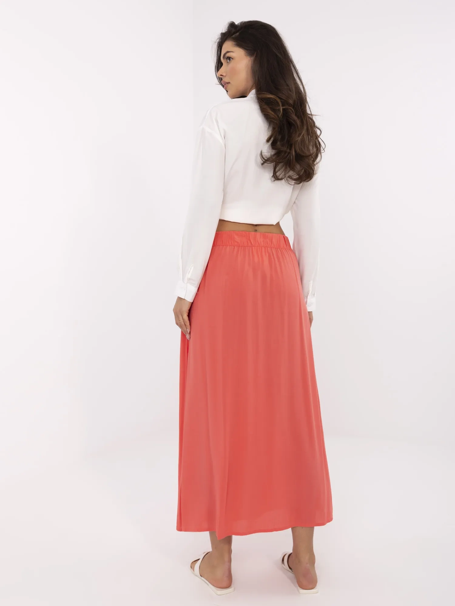 Fusta Dama Midi, Guler inalt, Fresh Made, Coral Eleganta Office - imagine 3