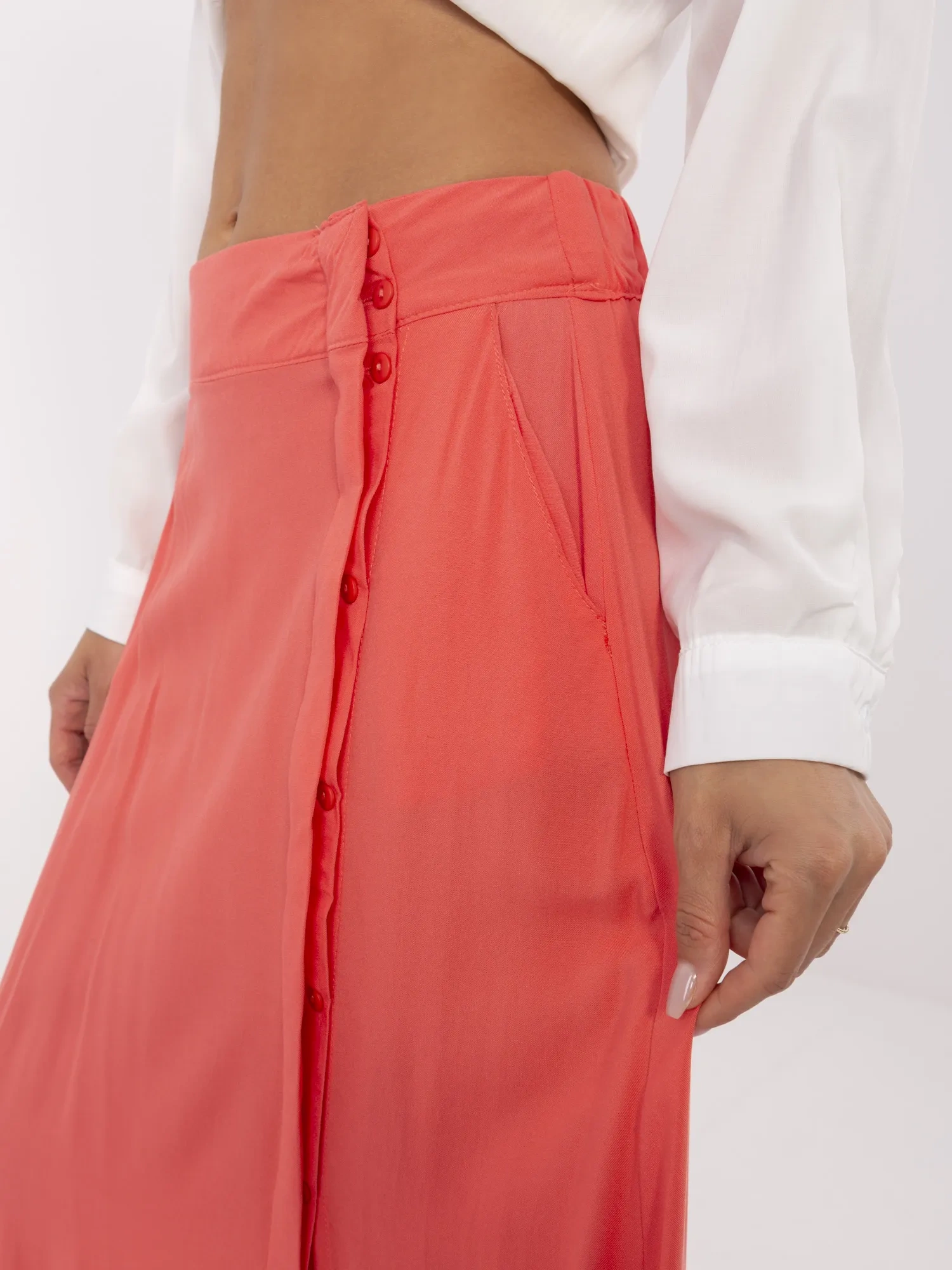 Fusta Dama Midi, Guler inalt, Fresh Made, Coral Eleganta Office - imagine 5
