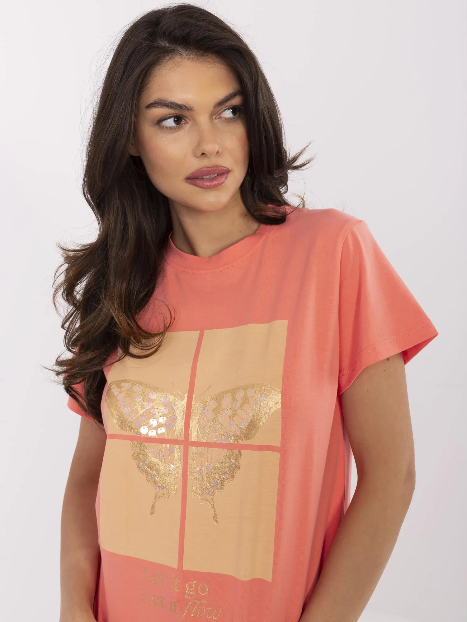 Tricou Dama Mini, Paiete, Calimera, Coral Casual - imagine 5