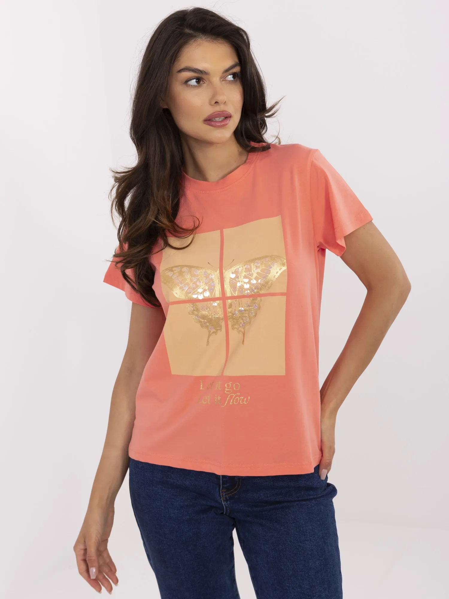 Tricou Dama Mini, Paiete, Calimera, Coral Casual - imagine 4