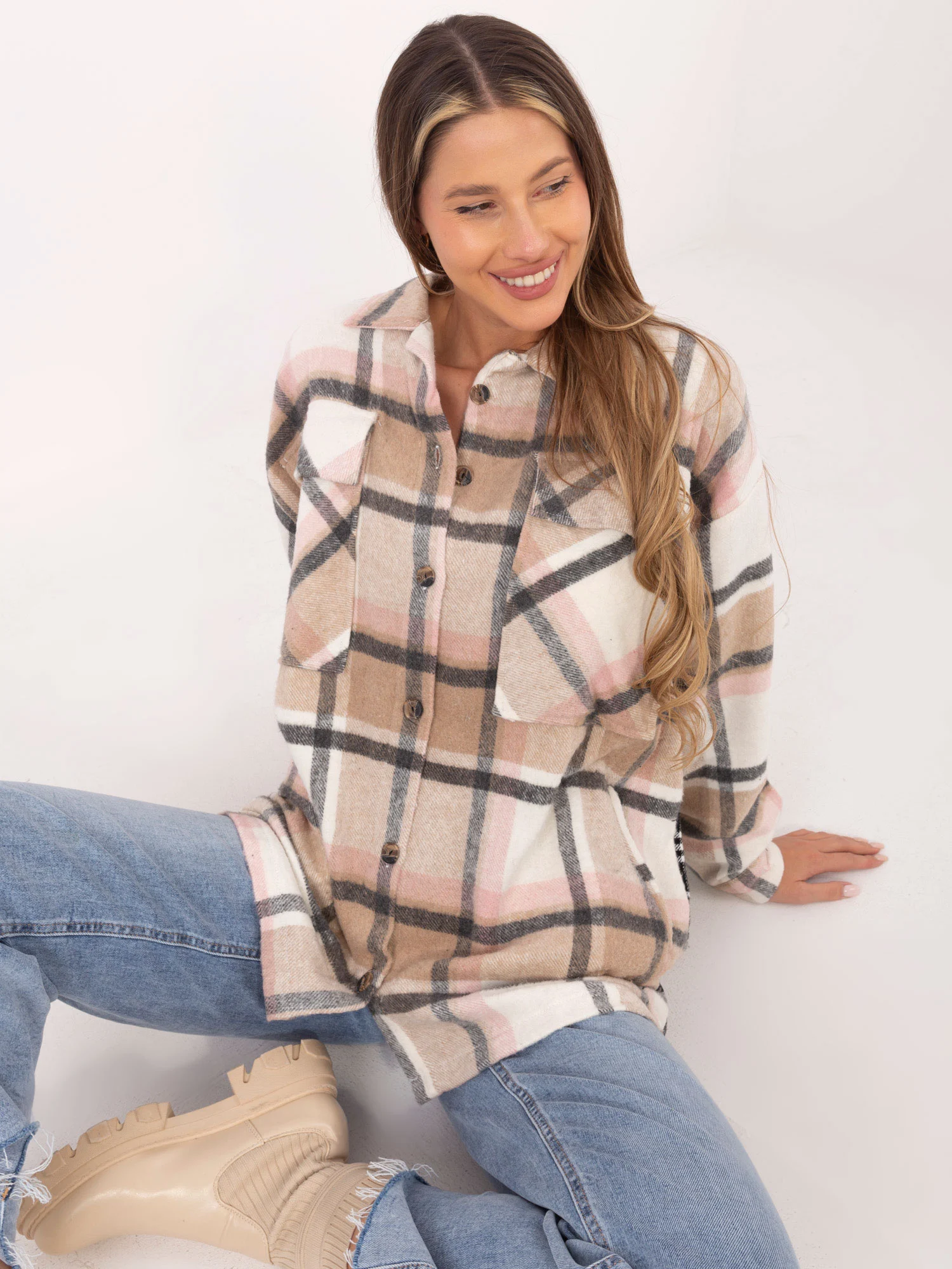 Camasa Dama Maneca lunga, Carouri, CHAMUR NATIONAL, Bej Casual - imagine 4