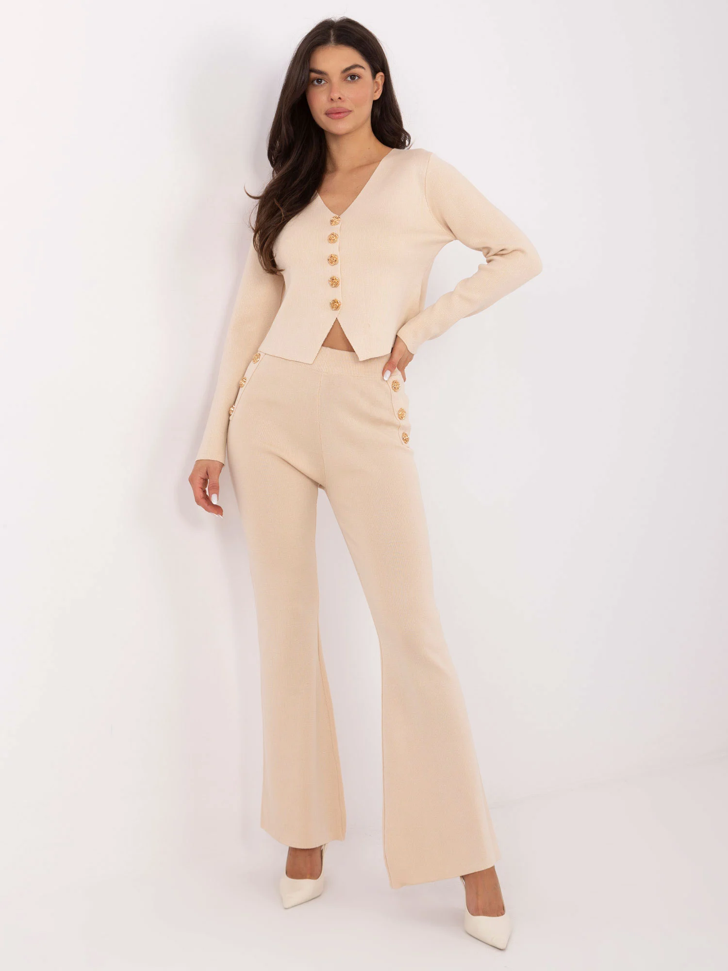 Compleu Dama Lunga, Elegant, Sheep, Bej Eleganta Office - imagine 4