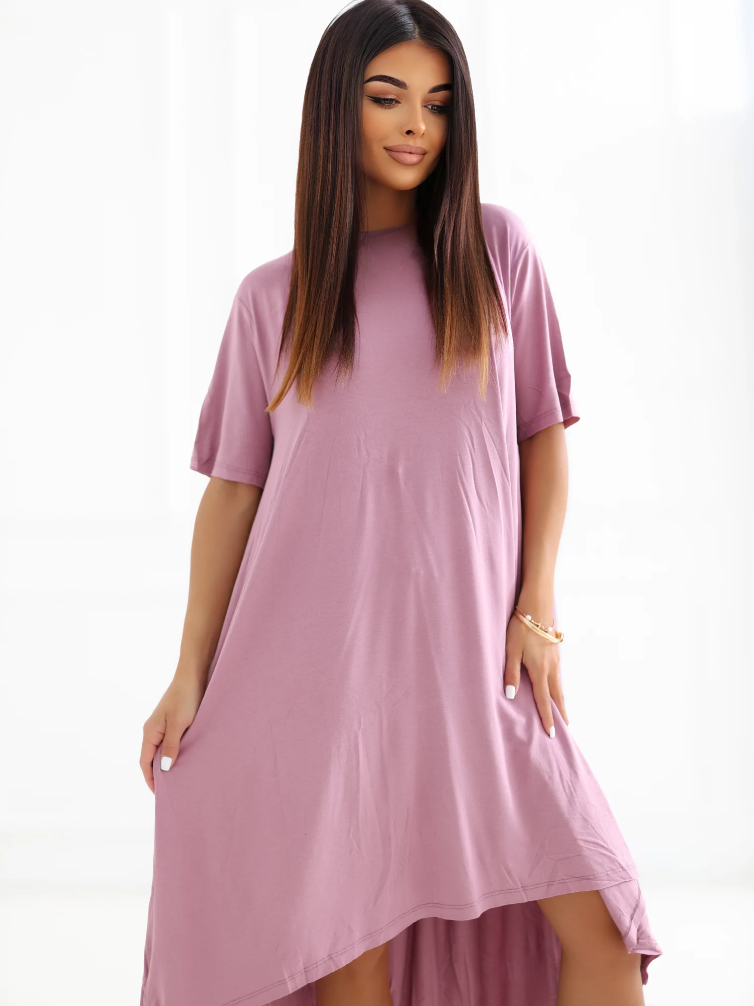 Rochie Dama Midi, Rochie asimetrica, RUE PARIS, Roz de Vara - Image 3