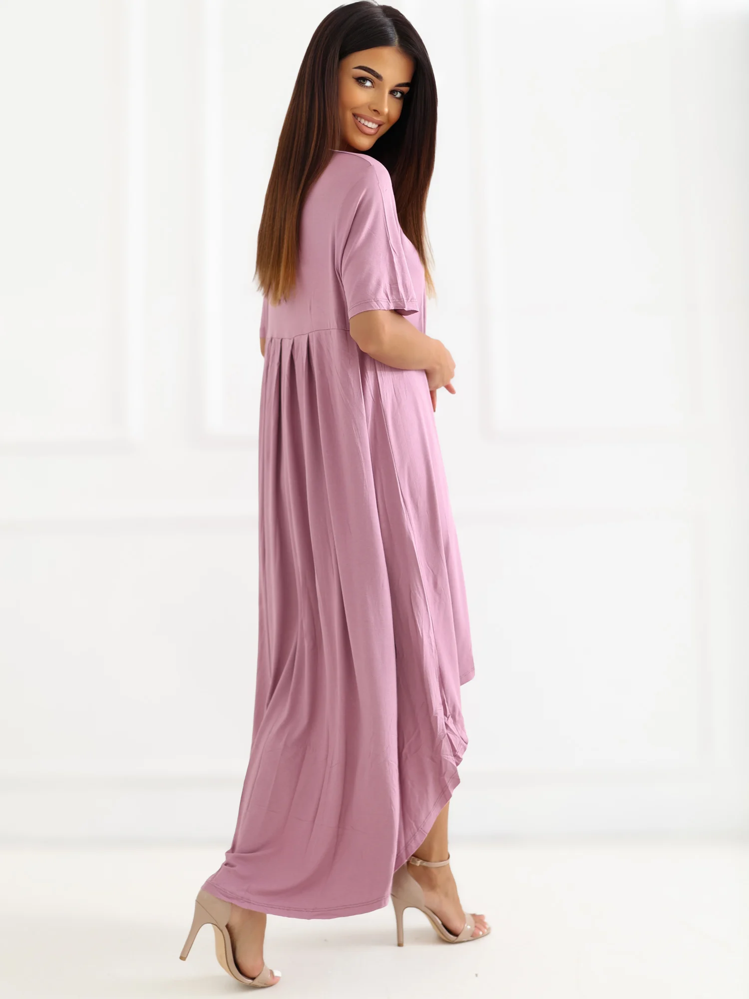 Rochie Dama Midi, Rochie asimetrica, RUE PARIS, Roz de Vara - Image 4