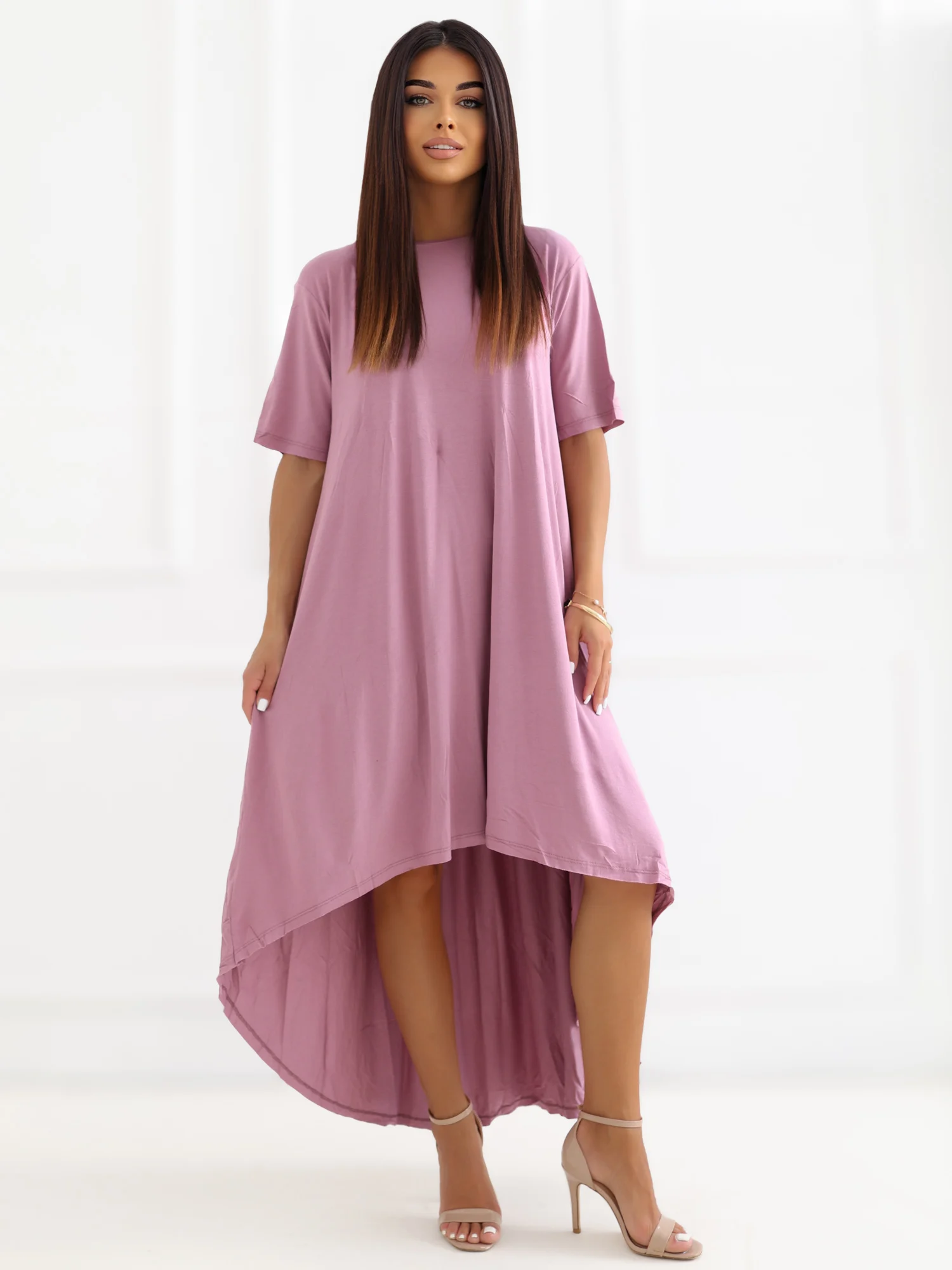 Rochie Dama Midi, Rochie asimetrica, RUE PARIS, Roz de Vara - Image 5