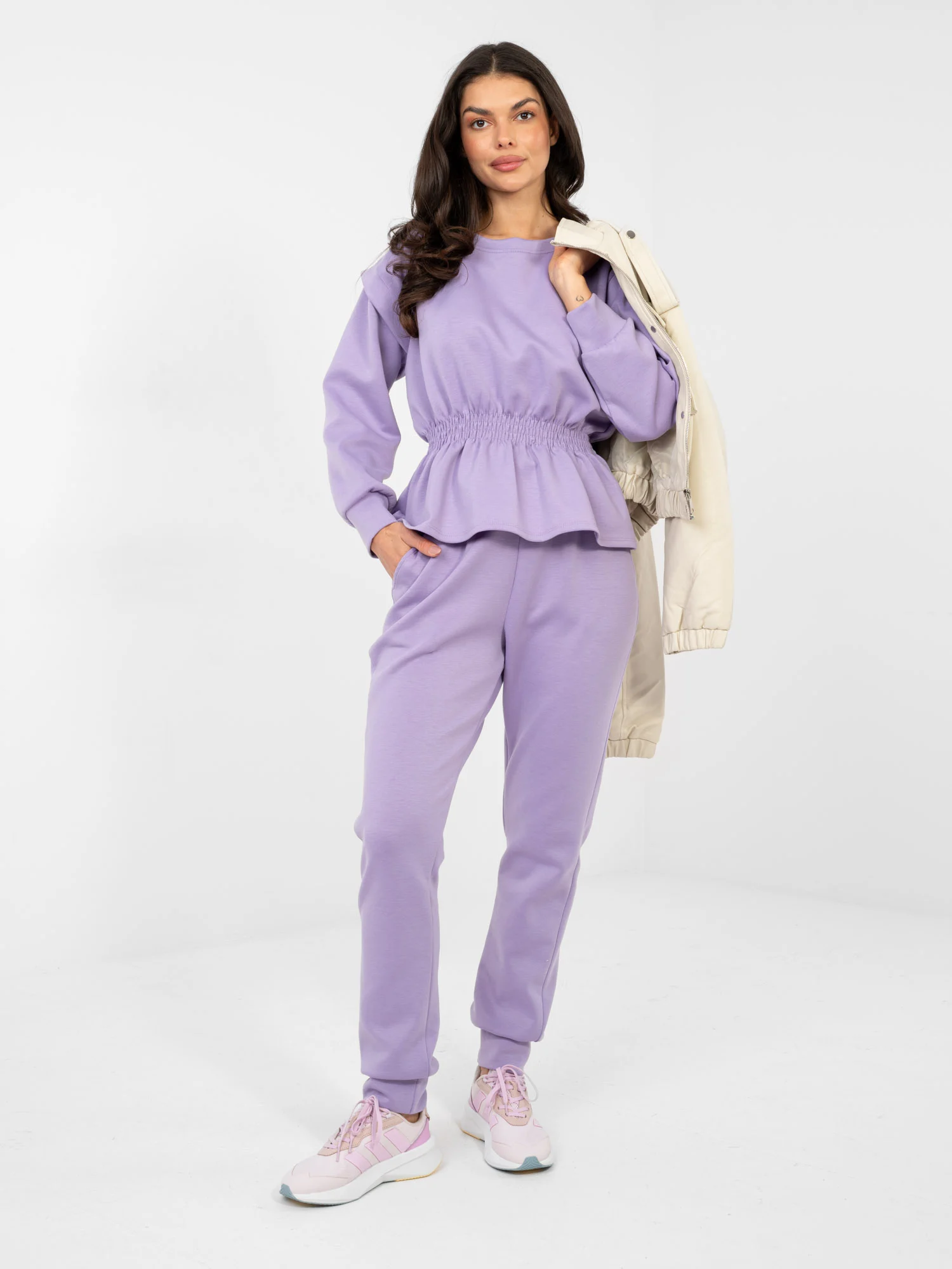 Compleu Dama Maneca lunga, Mansete elastice, RUE PARIS, Mov Eleganta Office - imagine 6