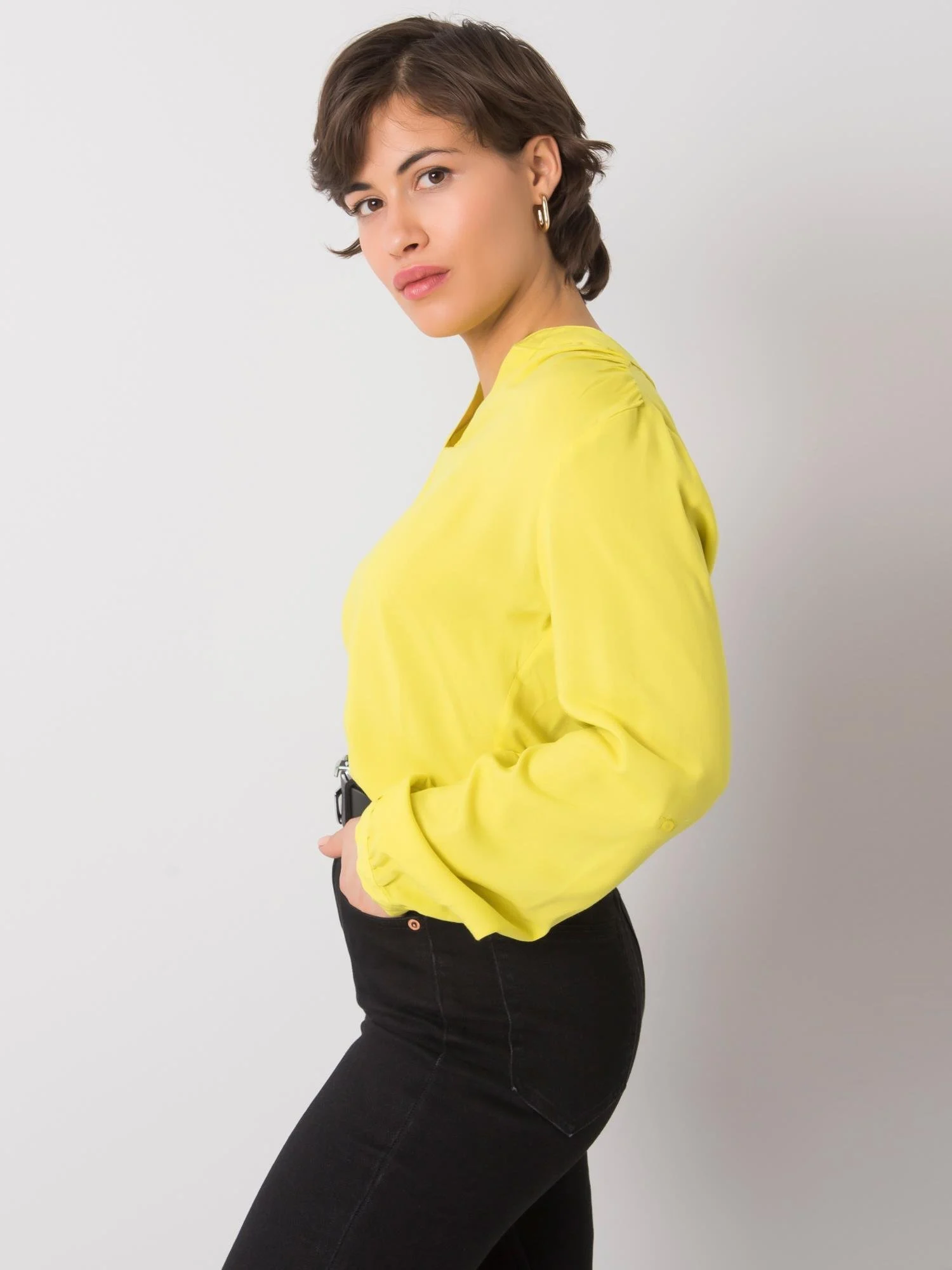 Camasa Dama Maneca lunga, Decolteu in V, RUE PARIS, Lime Eleganta Office - imagine 2