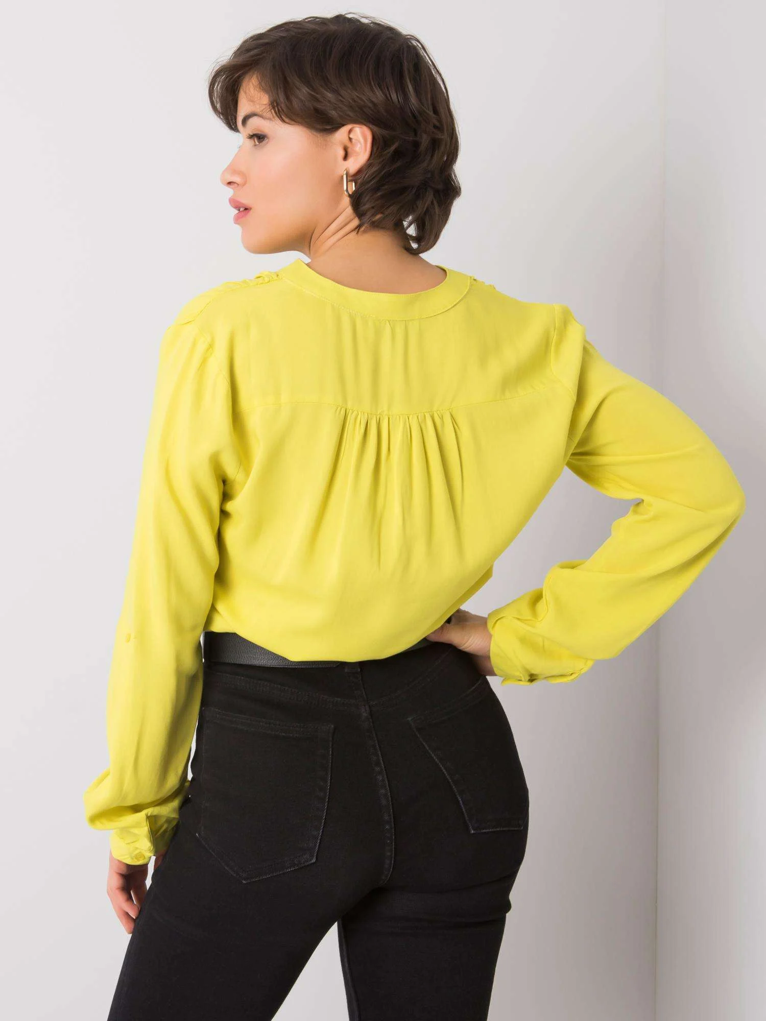 Camasa Dama Maneca lunga, Decolteu in V, RUE PARIS, Lime Eleganta Office - imagine 3