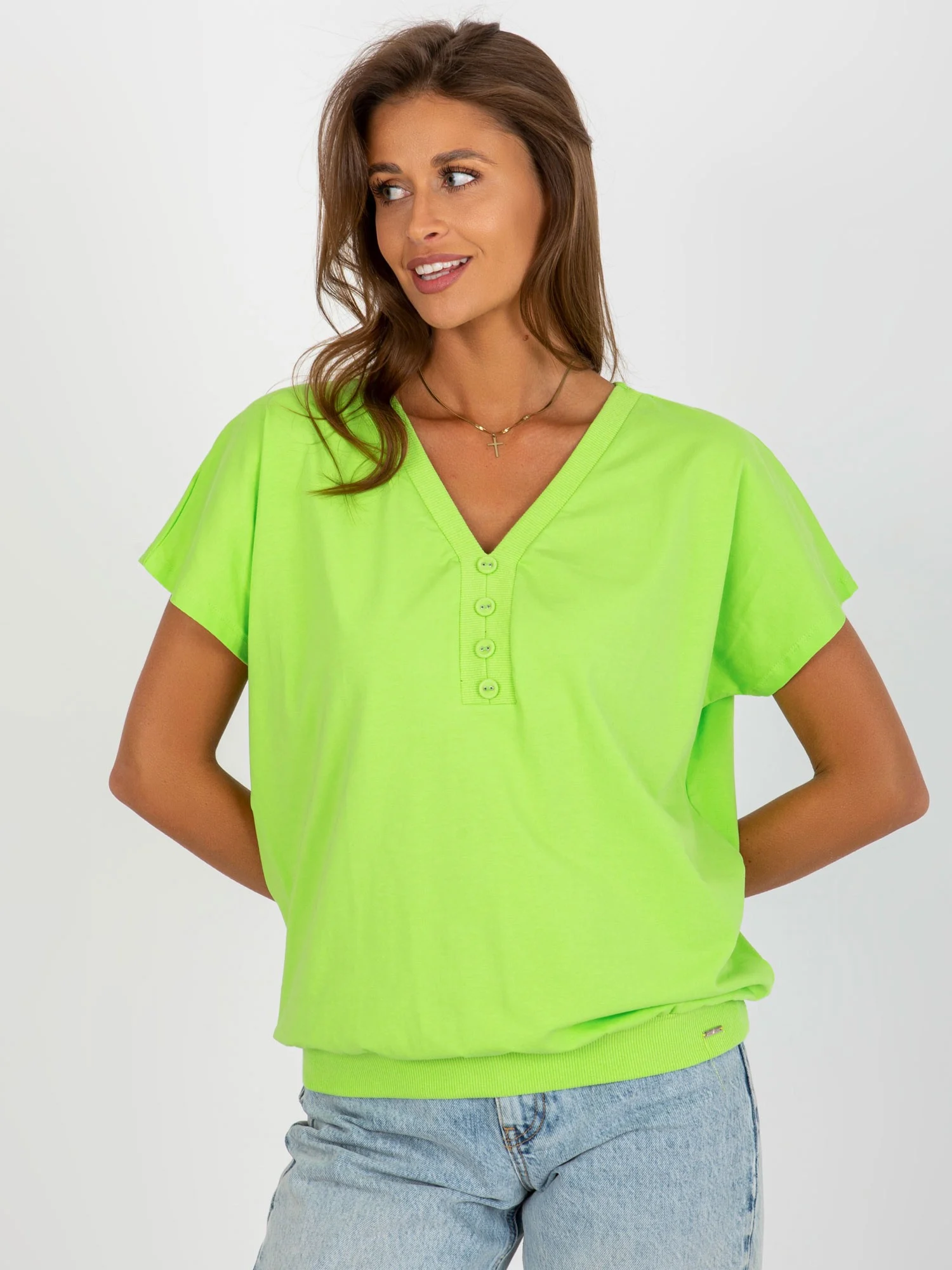 Bluza Dama Mini, Decolteu in V, RELEVANCE, Lime Casual - imagine 4