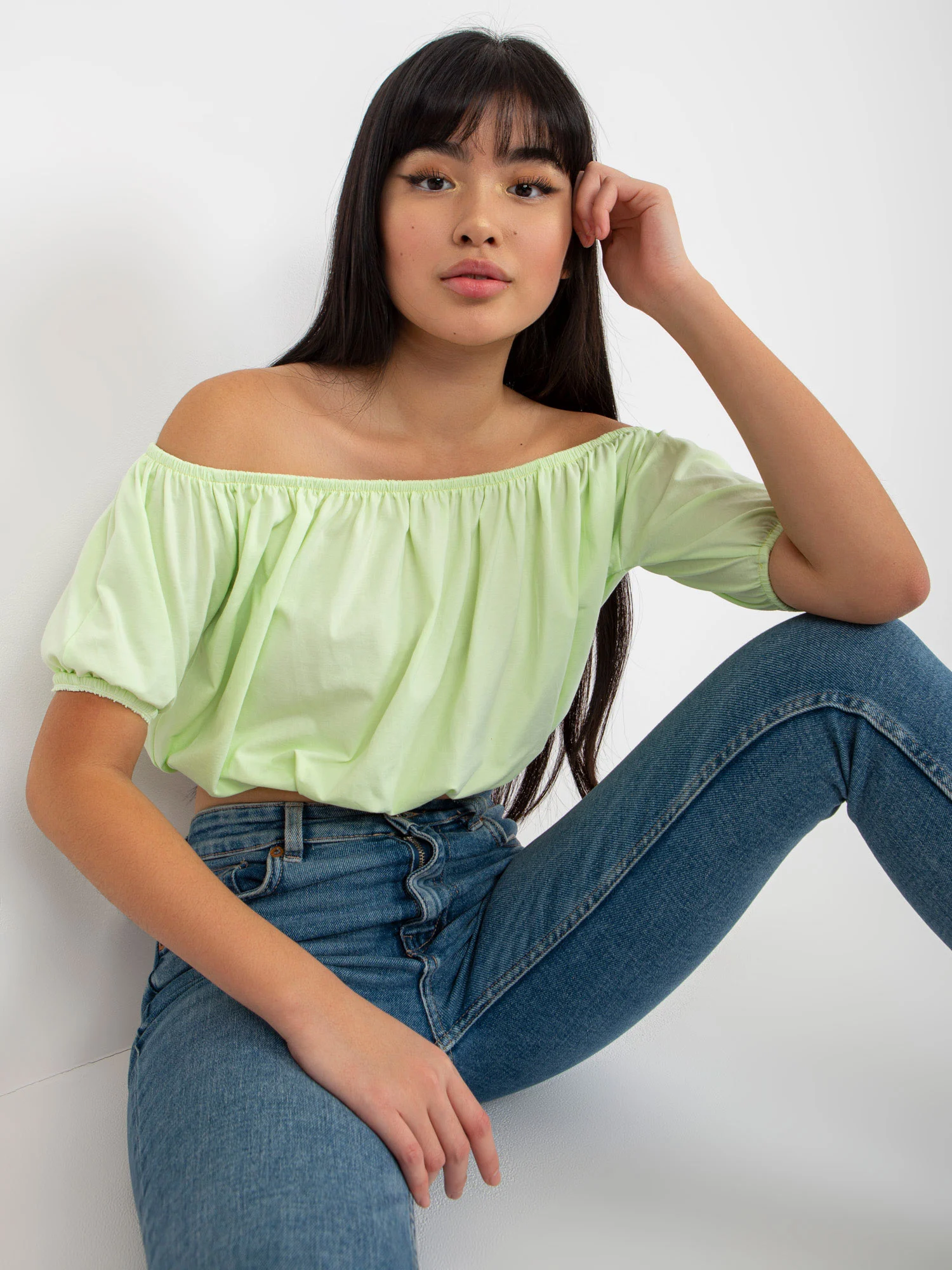Bluza Dama Mini, Guler inalt, Lily Rose, Verde Casual - imagine 3