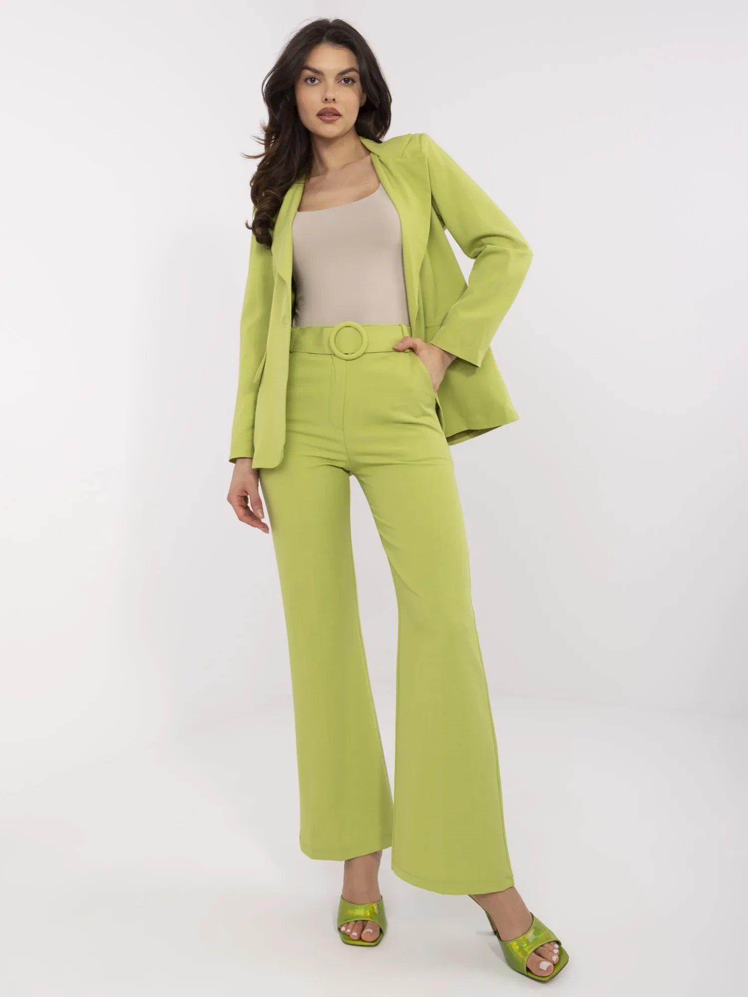 Pantaloni Dama Lejera, Guler inalt, ITALY MODA, Lime Eleganta Office Marimi Mari - imagine 4