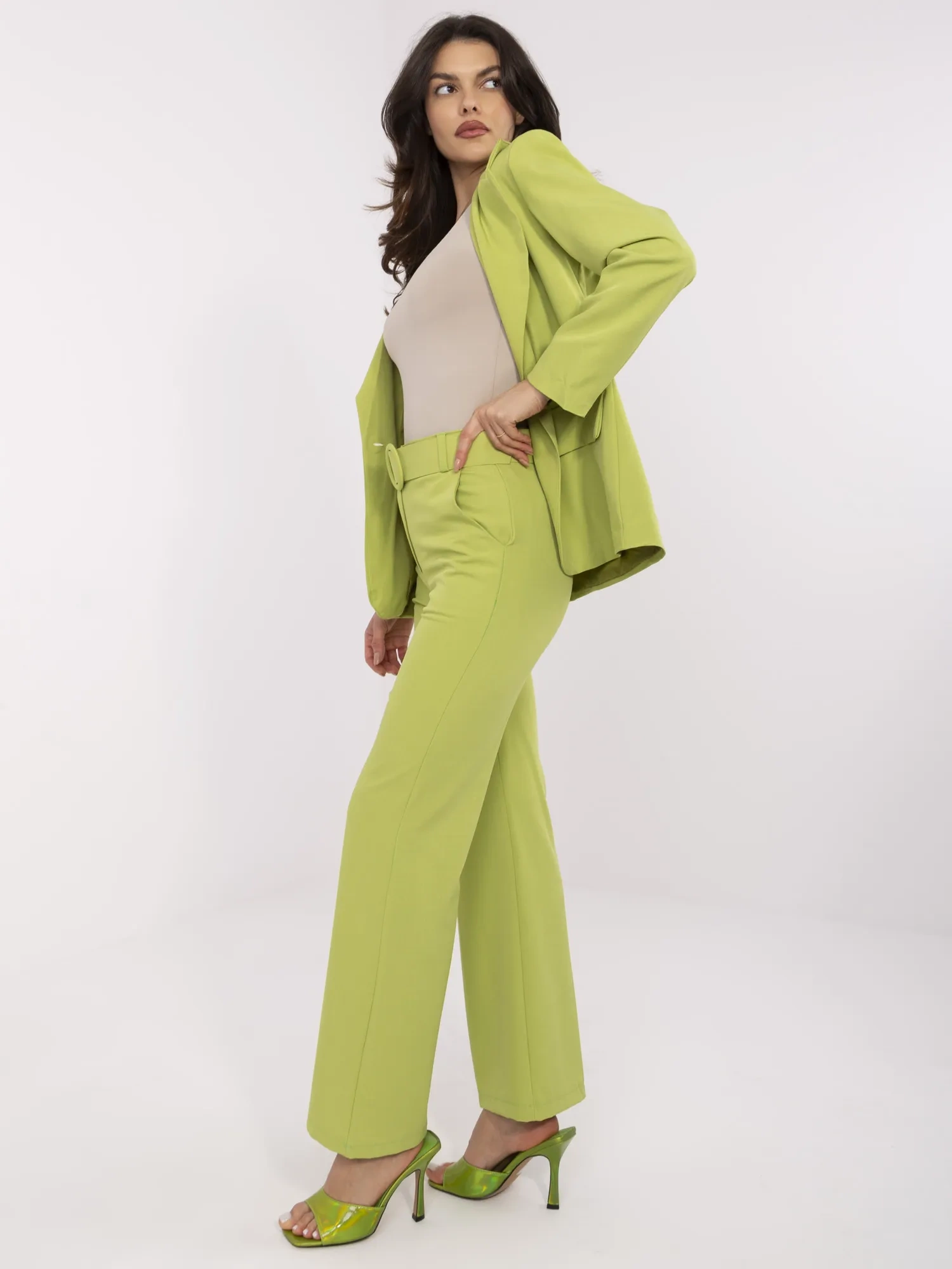 Pantaloni Dama Lejera, Guler inalt, ITALY MODA, Lime Eleganta Office Marimi Mari - imagine 6