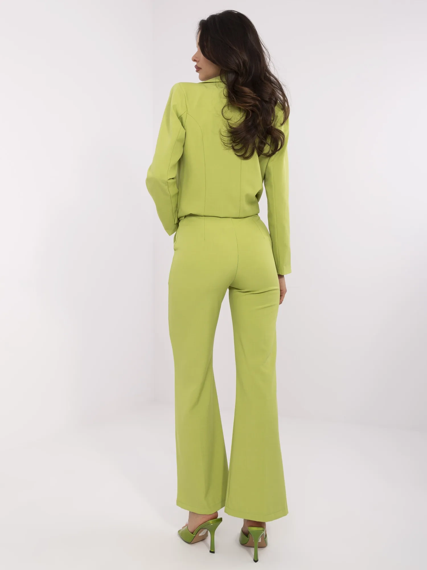 Pantaloni Dama Lejera, Guler inalt, ITALY MODA, Lime Eleganta Office Marimi Mari - imagine 2
