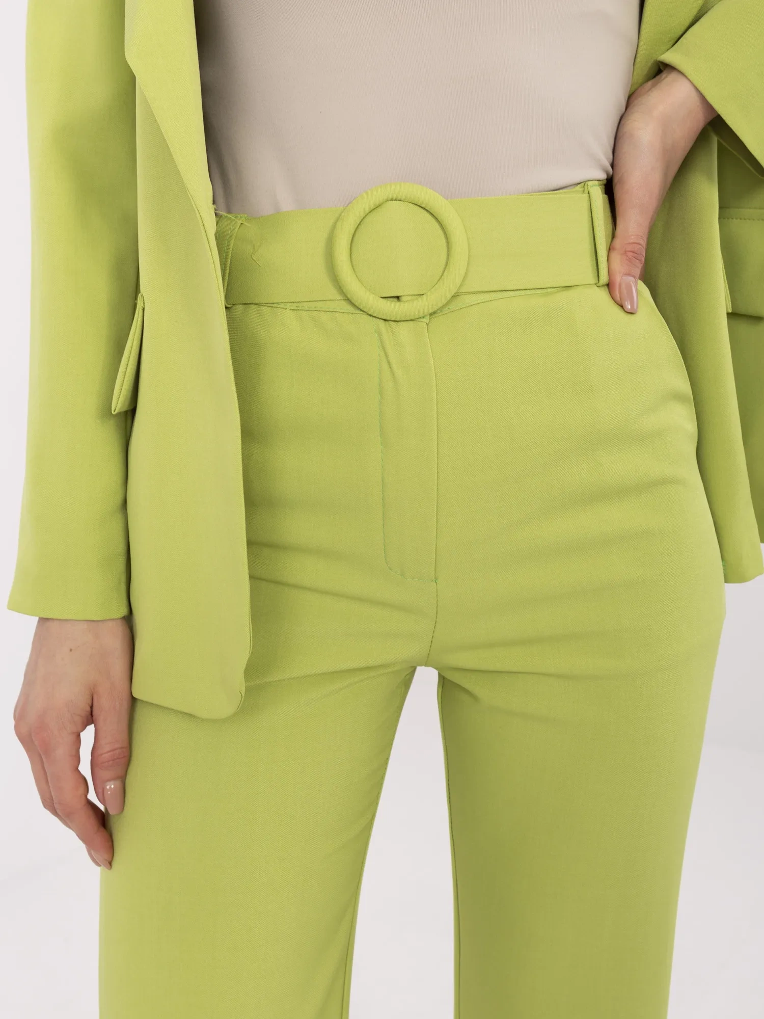 Pantaloni Dama Lejera, Guler inalt, ITALY MODA, Lime Eleganta Office Marimi Mari - imagine 5