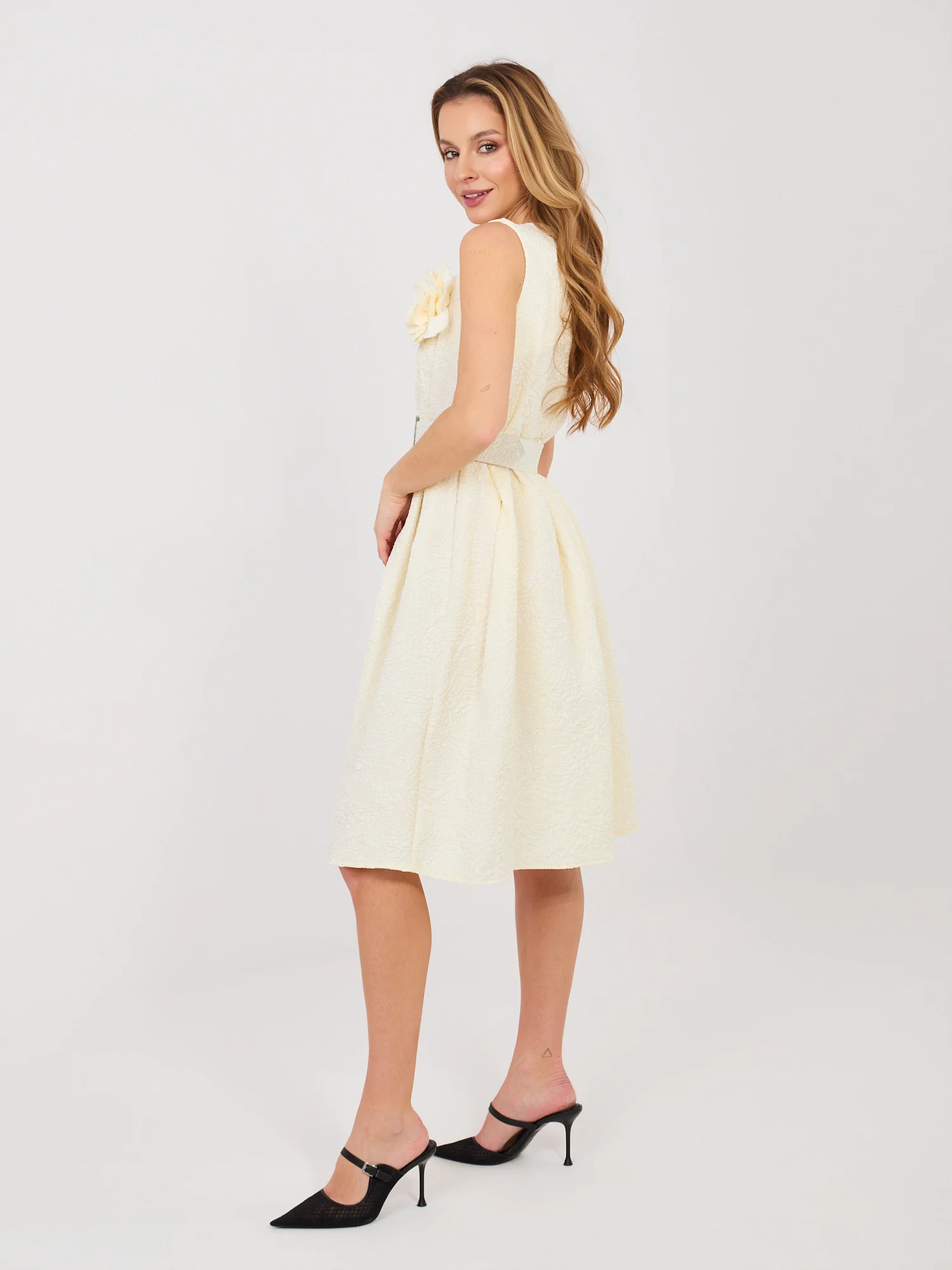 Rochie Dama Fara maneci, Imprimat, RUE PARIS, Ecru de Petrecere - imagine 3