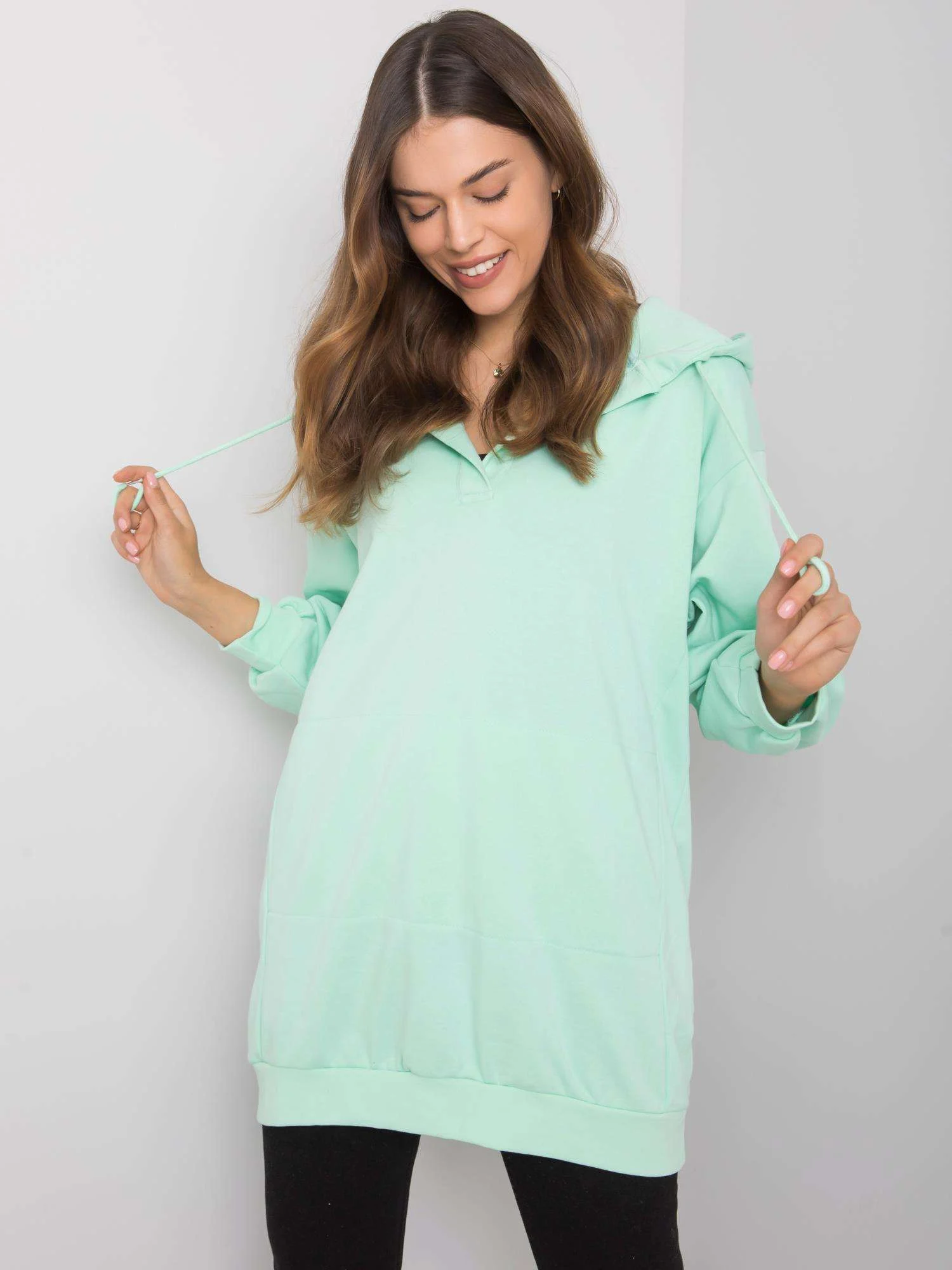 Hanorac Dama Maneca lunga, Decolteu in V, ex moda, Menta Casual - imagine 5