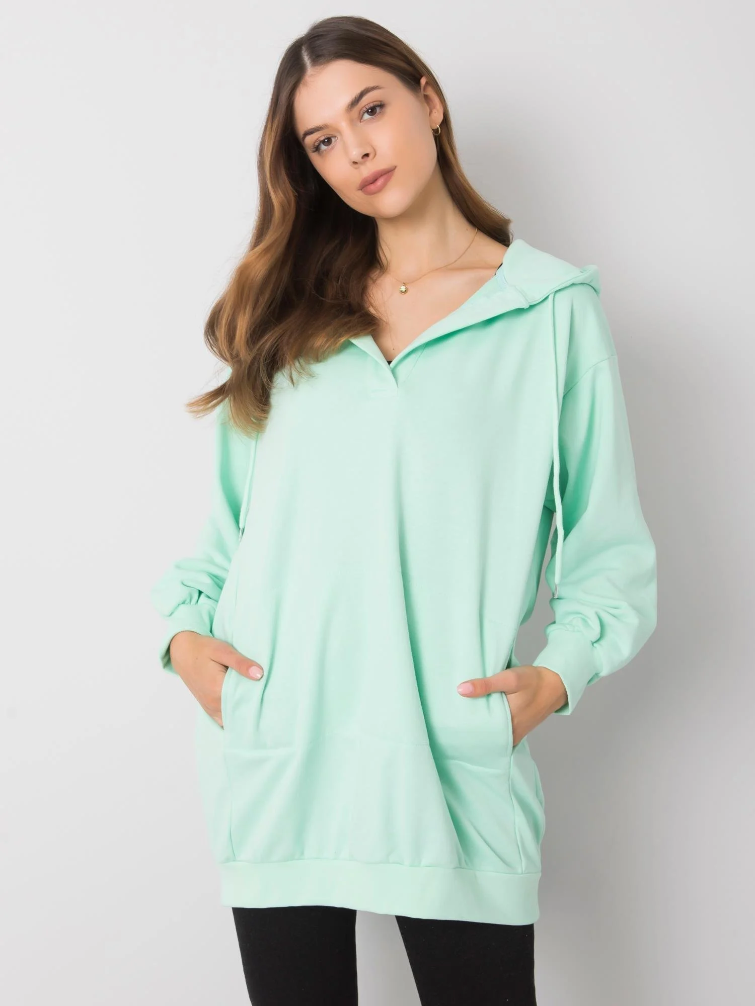 Hanorac Dama Maneca lunga, Decolteu in V, ex moda, Menta Casual - imagine 2