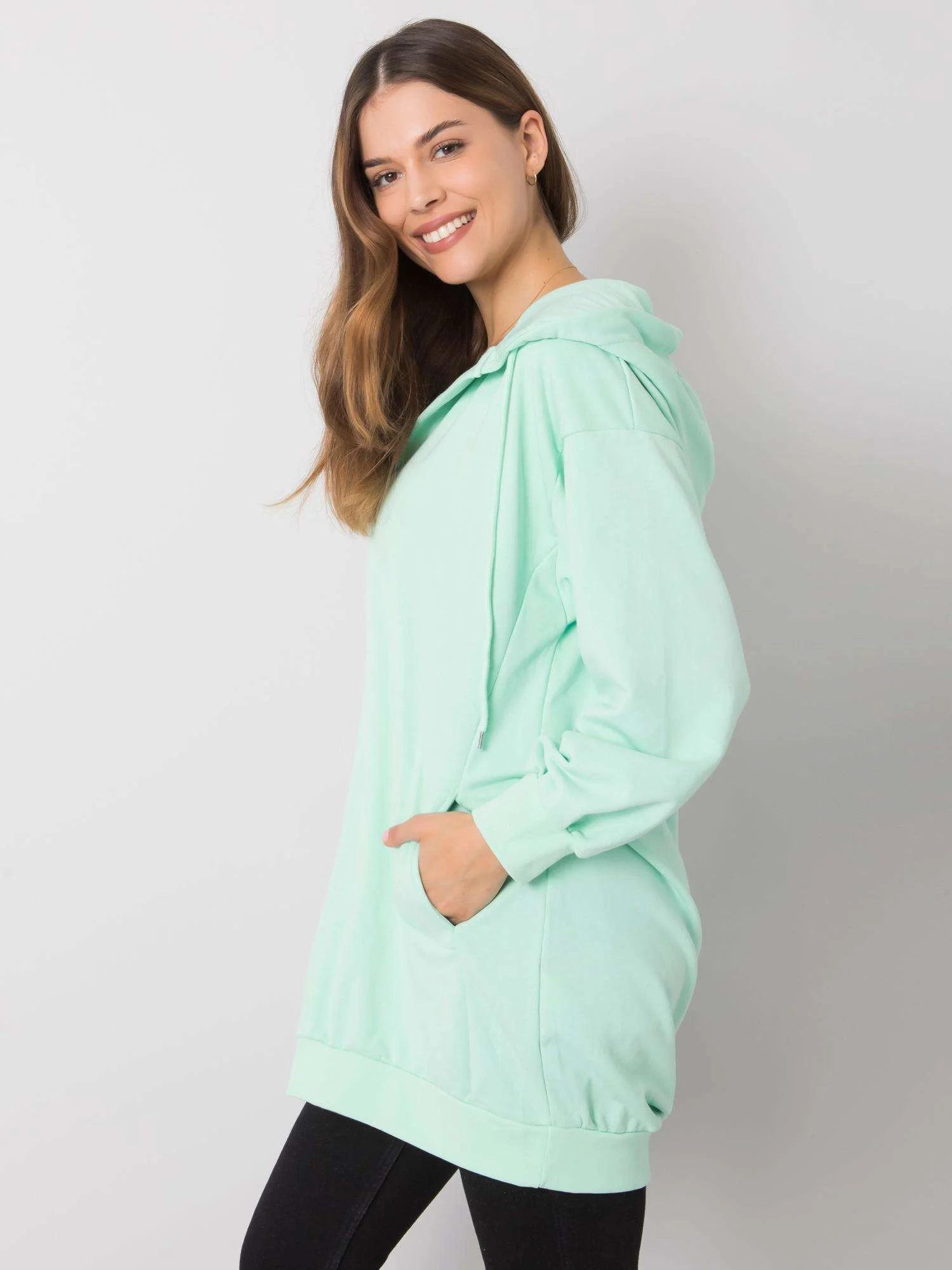 Hanorac Dama Maneca lunga, Decolteu in V, ex moda, Menta Casual - imagine 3