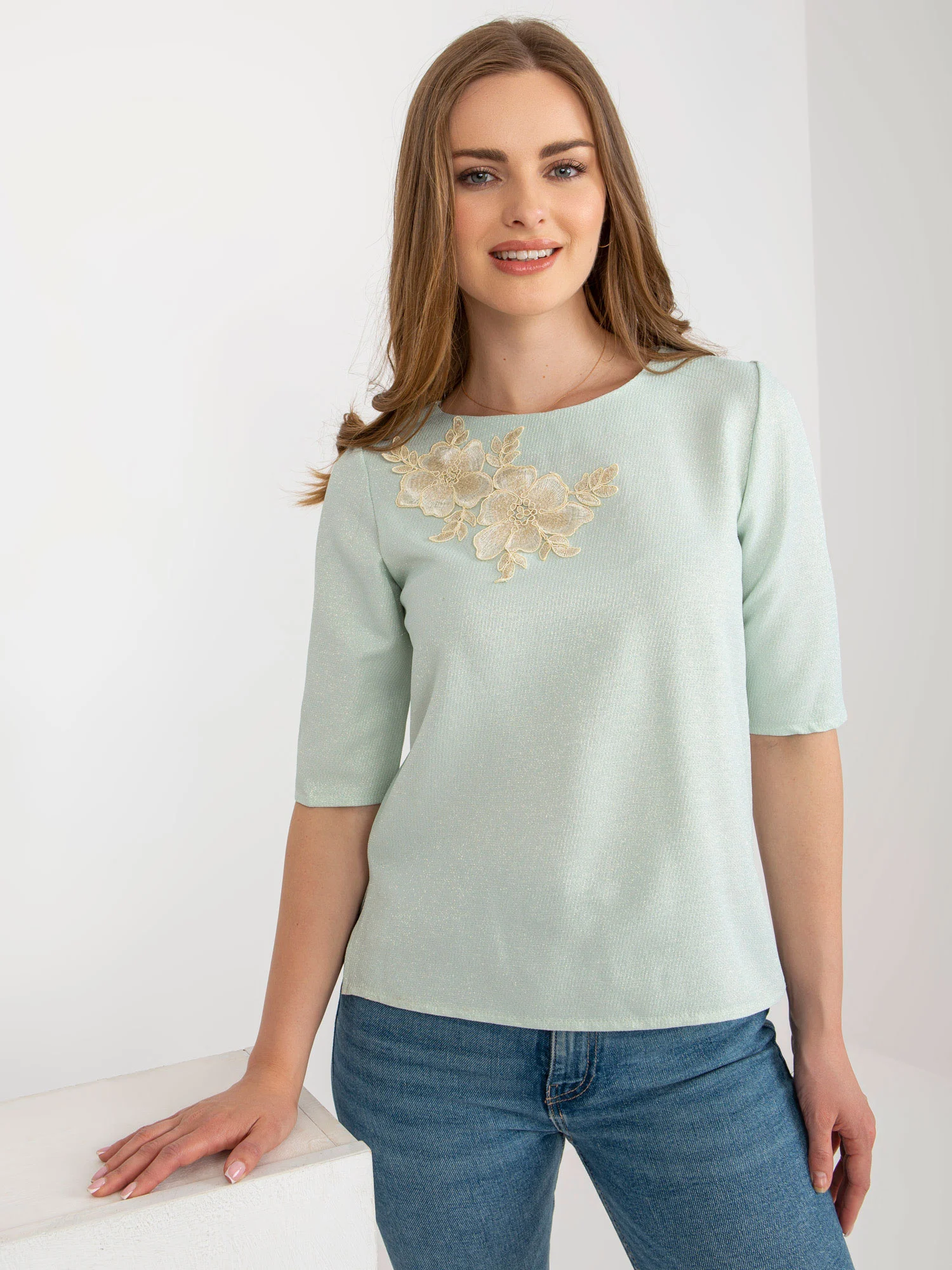 Bluza Dama Mini, Dantela, LAKERTA, Menta Eleganta Office - imagine 5