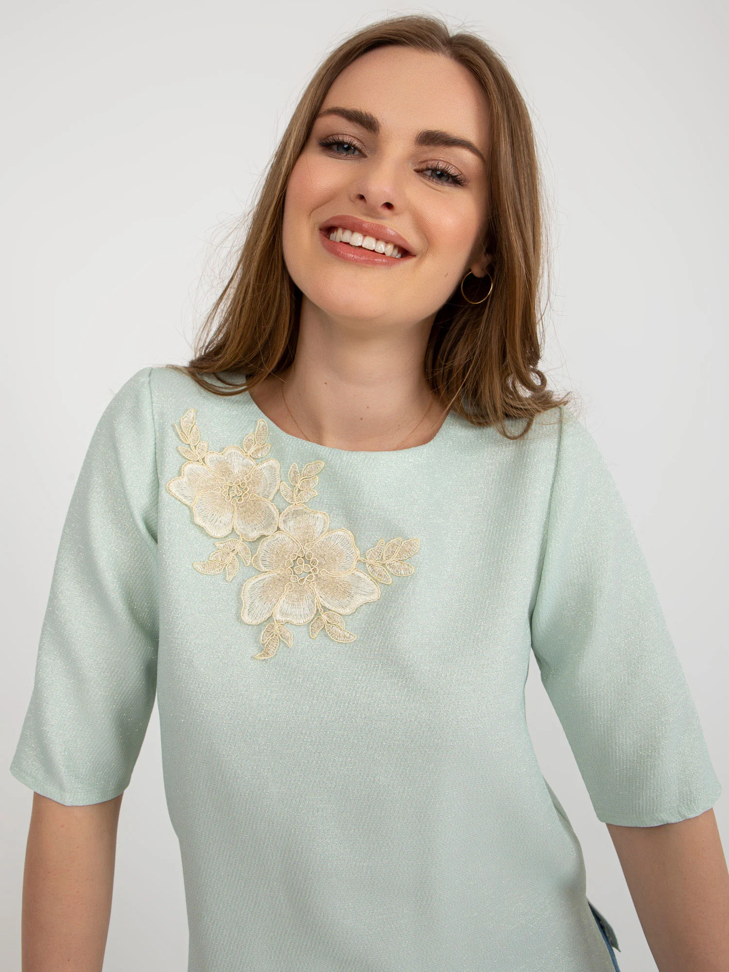 Bluza Dama Mini, Dantela, LAKERTA, Menta Eleganta Office - imagine 4