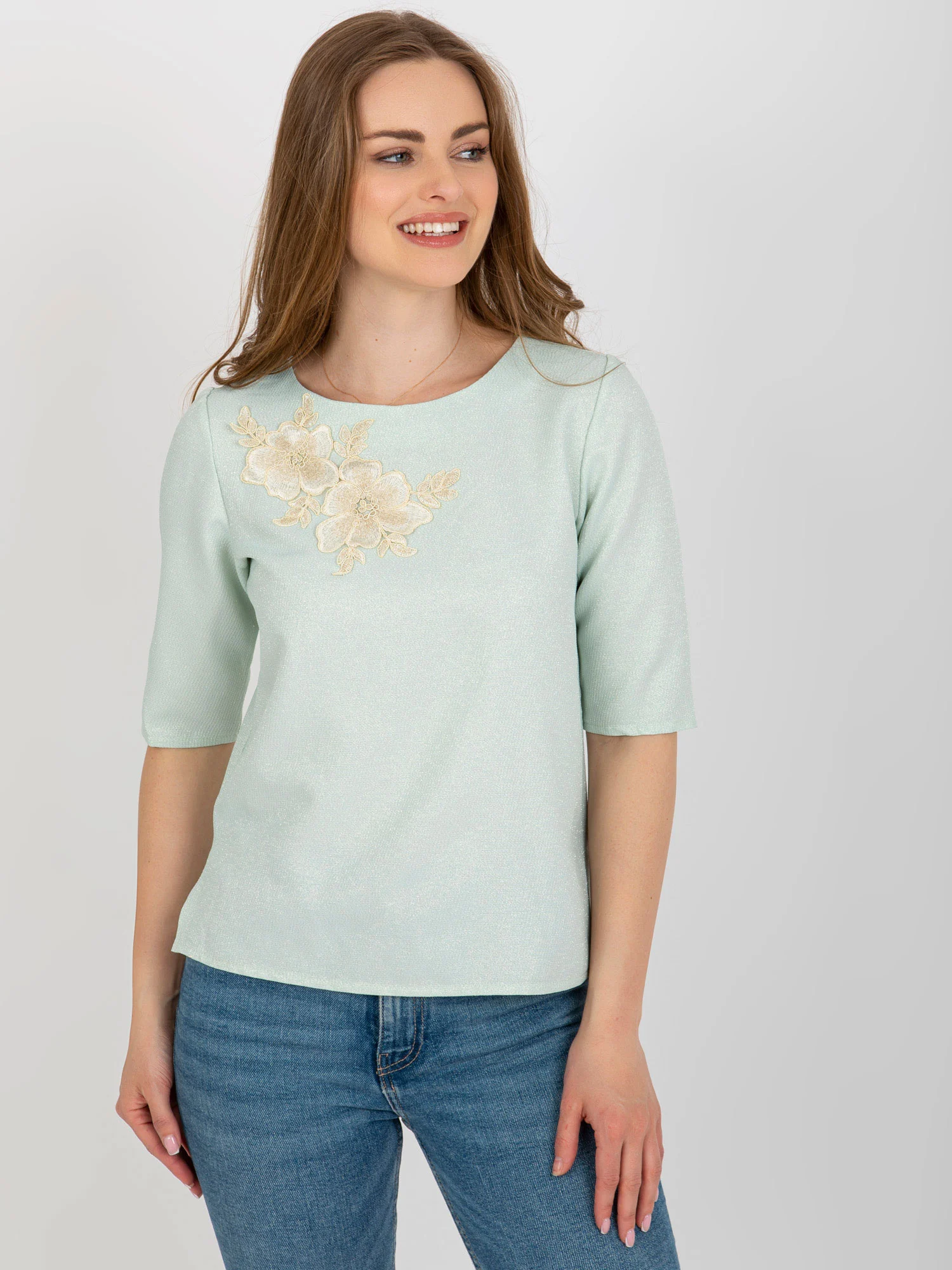 Bluza Dama Mini, Dantela, LAKERTA, Menta Eleganta Office - imagine 6