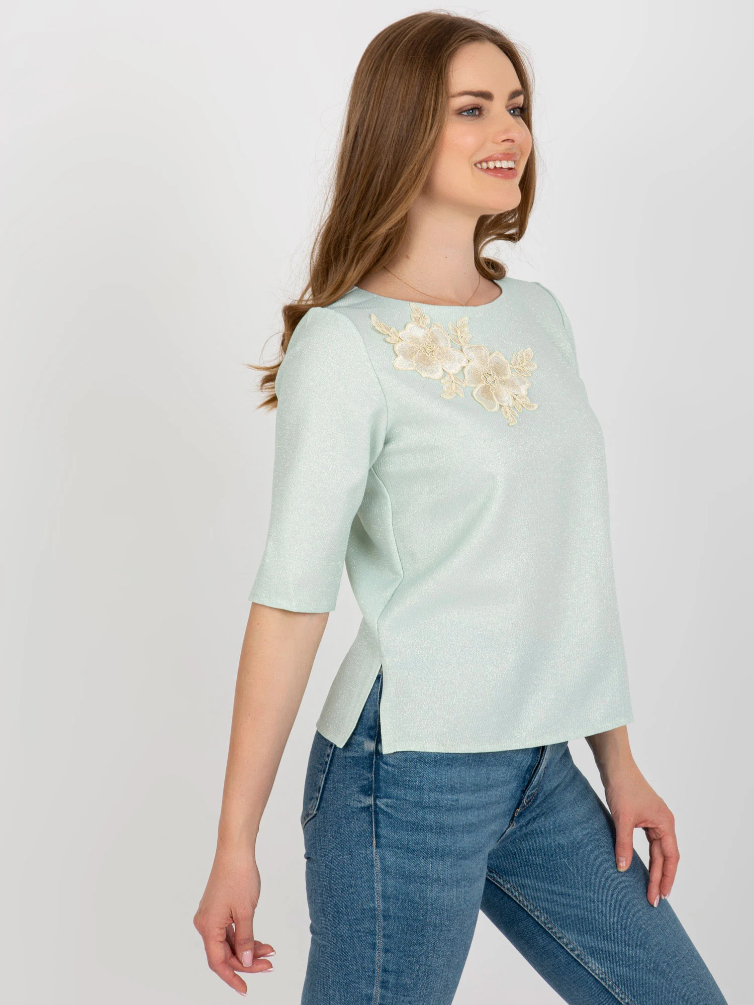 Bluza Dama Mini, Dantela, LAKERTA, Menta Eleganta Office - imagine 2