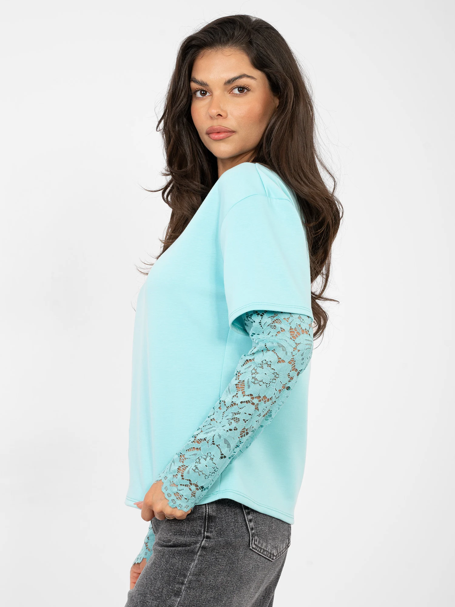 Bluza Dama Maneca lunga, Dantela, ITALY MODA, Menta Eleganta Office - imagine 2