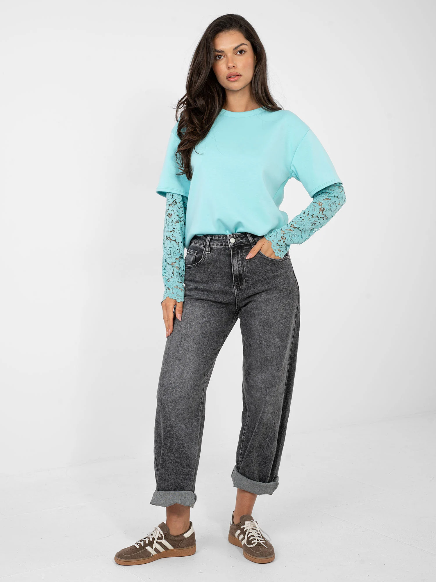 Bluza Dama Maneca lunga, Dantela, ITALY MODA, Menta Eleganta Office - imagine 3