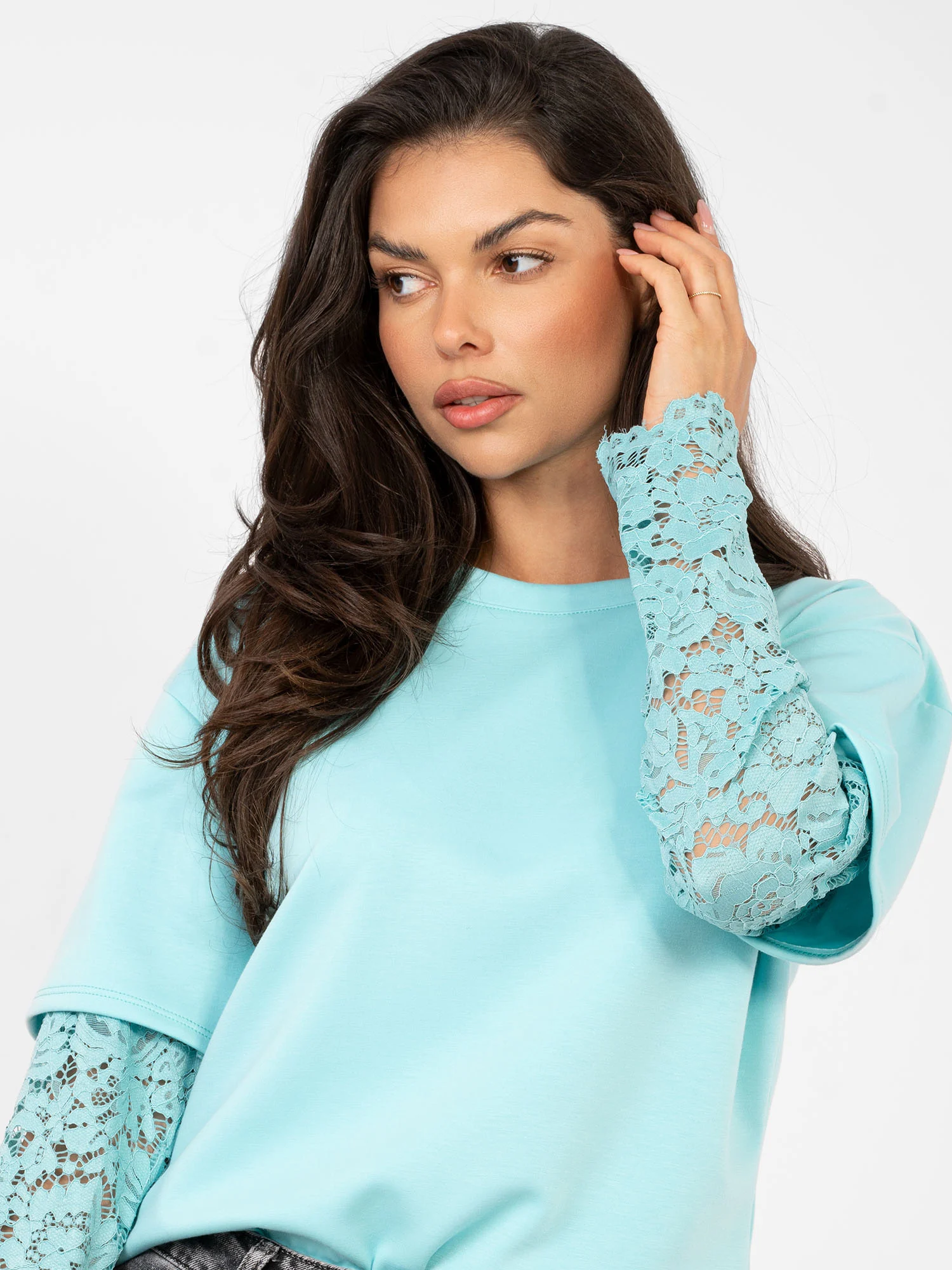 Bluza Dama Maneca lunga, Dantela, ITALY MODA, Menta Eleganta Office - imagine 6