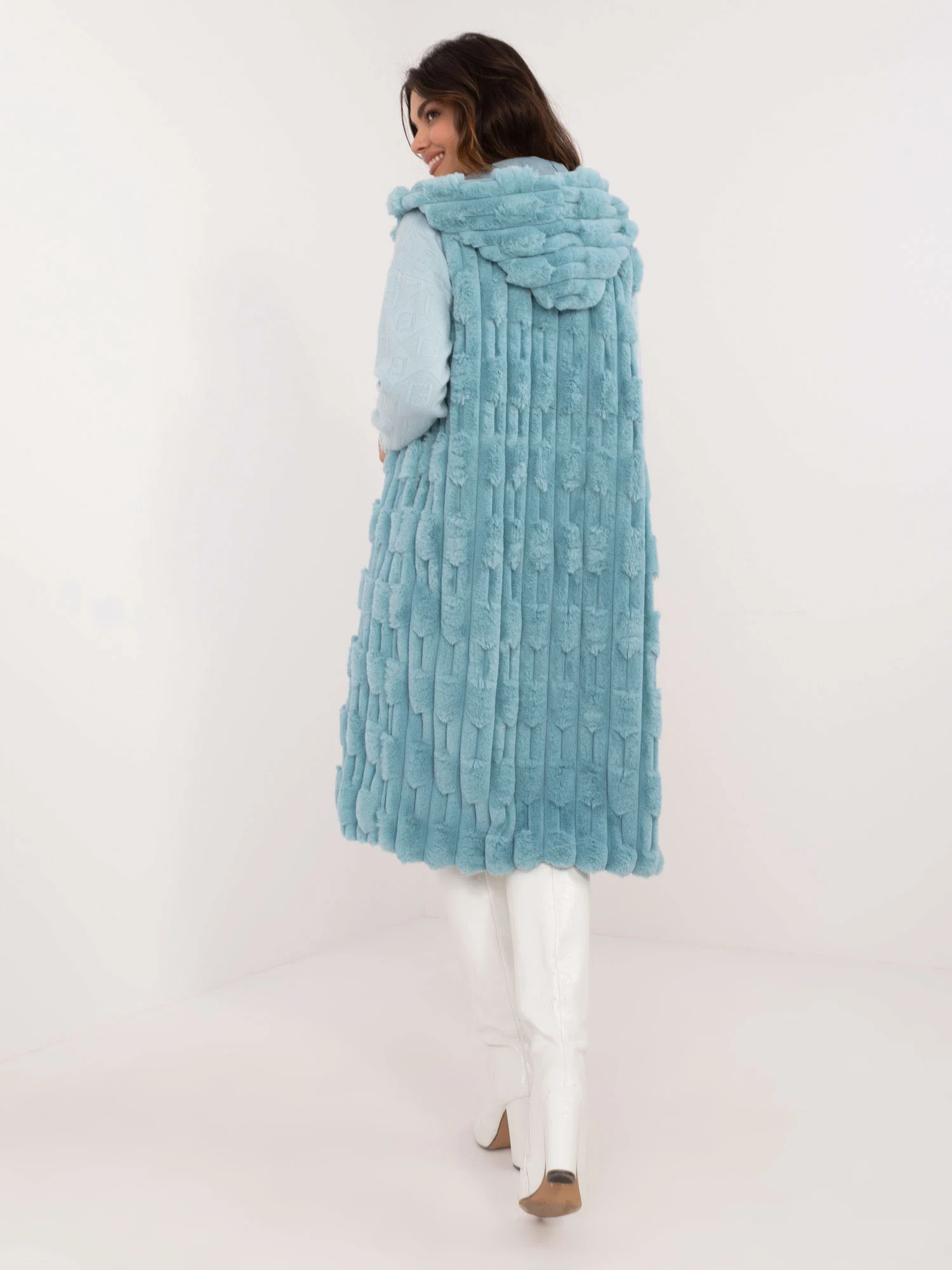 Vesta Dama Sub genunchi, Guler inalt, Wool Fashion Italia, Menta Eleganta Office - imagine 2