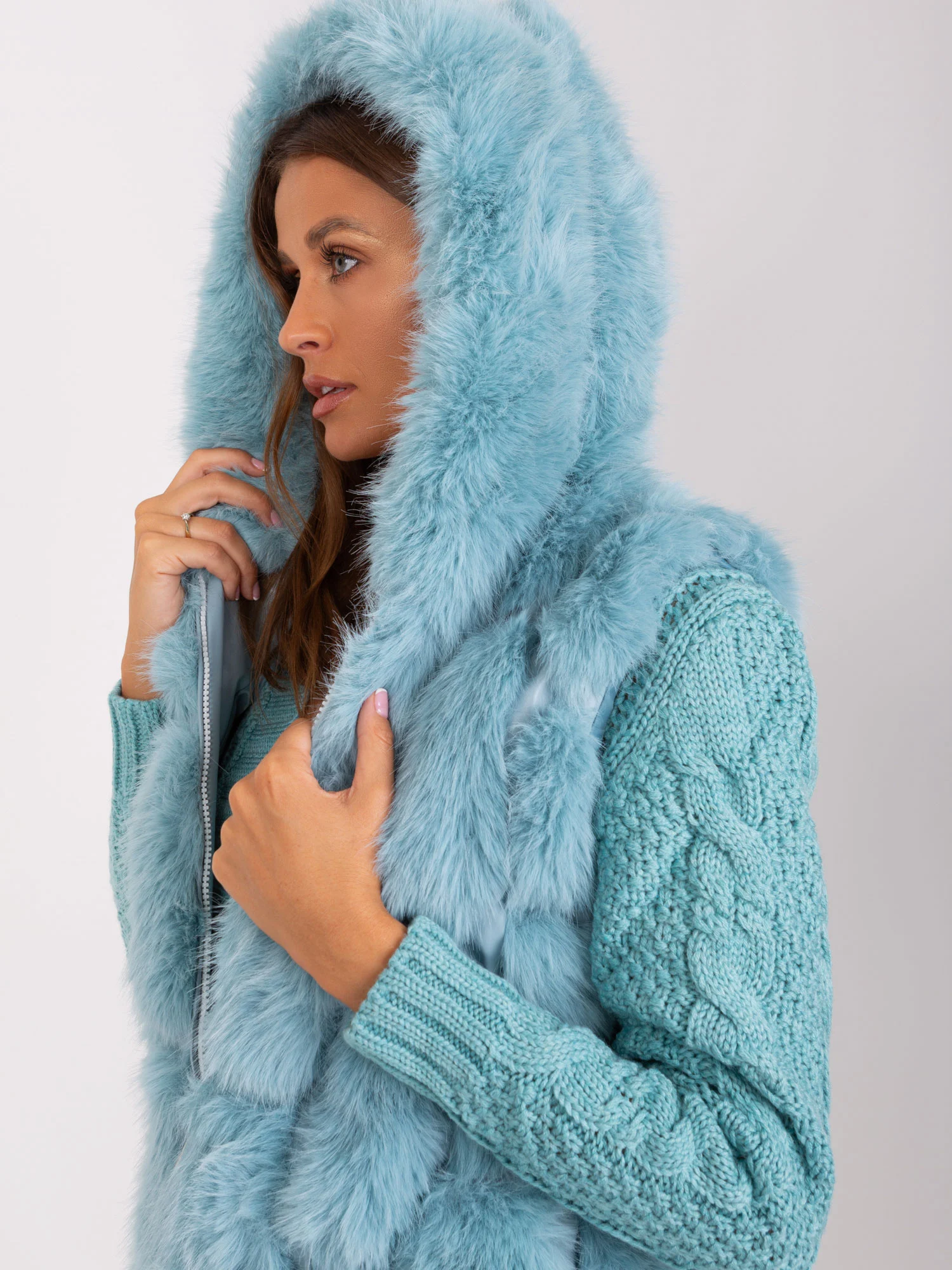 Vesta Dama Fara maneci, Guler inalt, Wool Fashion Italia, Menta Casual Marimi Mari - imagine 4