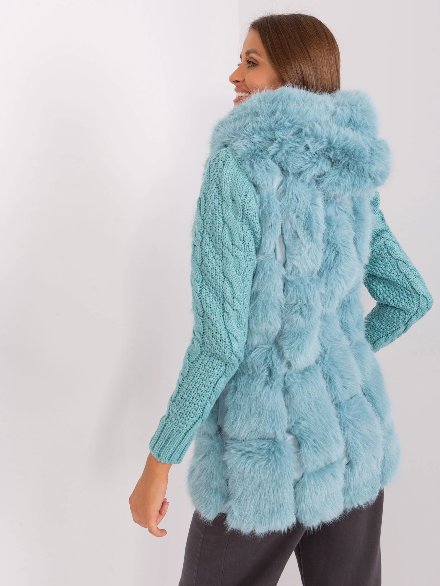Vesta Dama Fara maneci, Guler inalt, Wool Fashion Italia, Menta Casual Marimi Mari - imagine 5