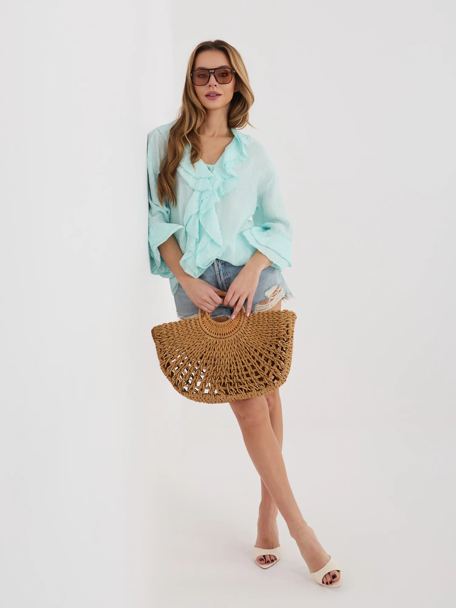 Camasa Dama Maneca lunga, Boho, ITALY MODA, Menta Eleganta Office - imagine 5