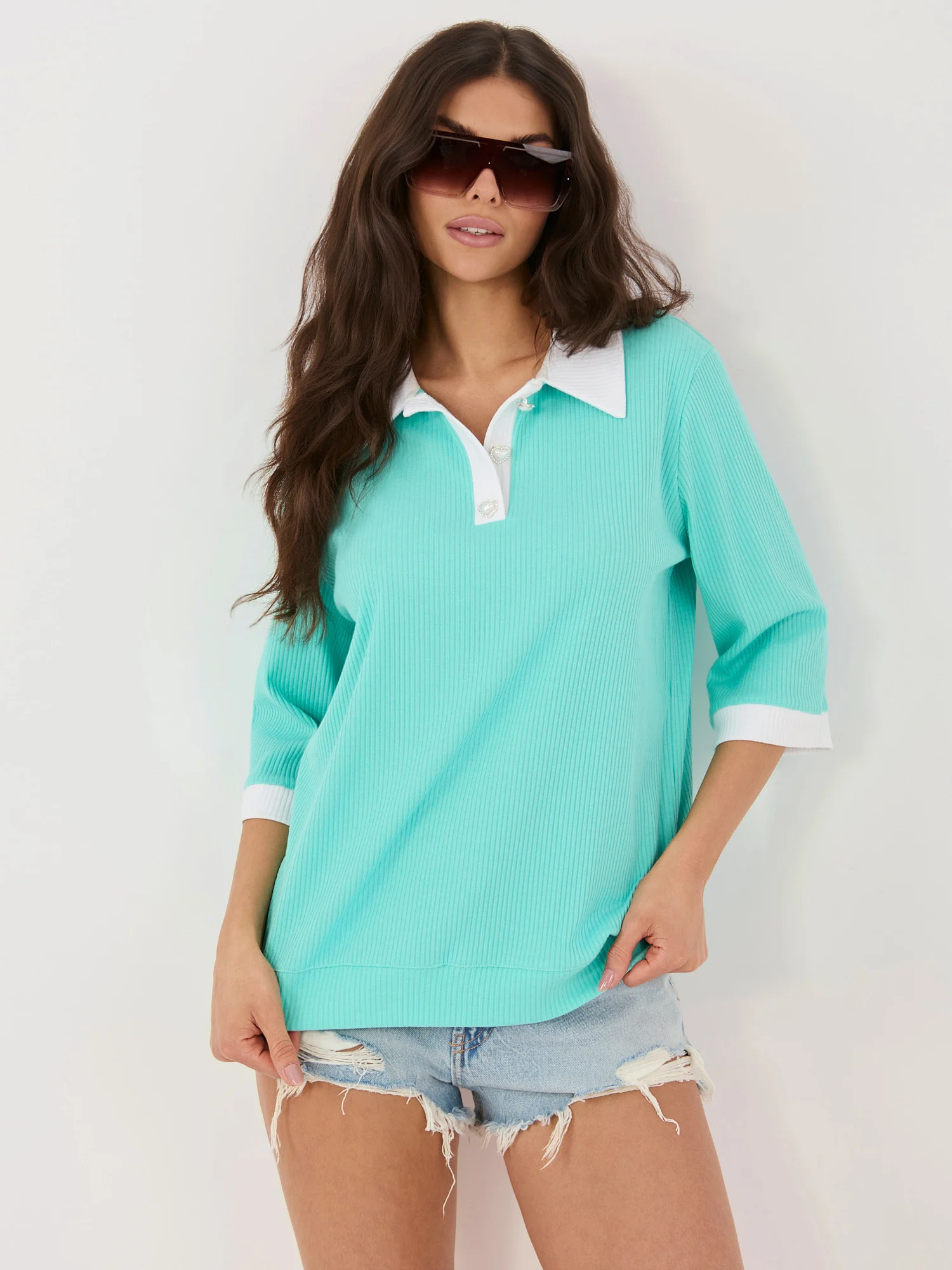 Bluza Dama Maneca 3/4, Dungi, LAKERTA, Menta - imagine 4