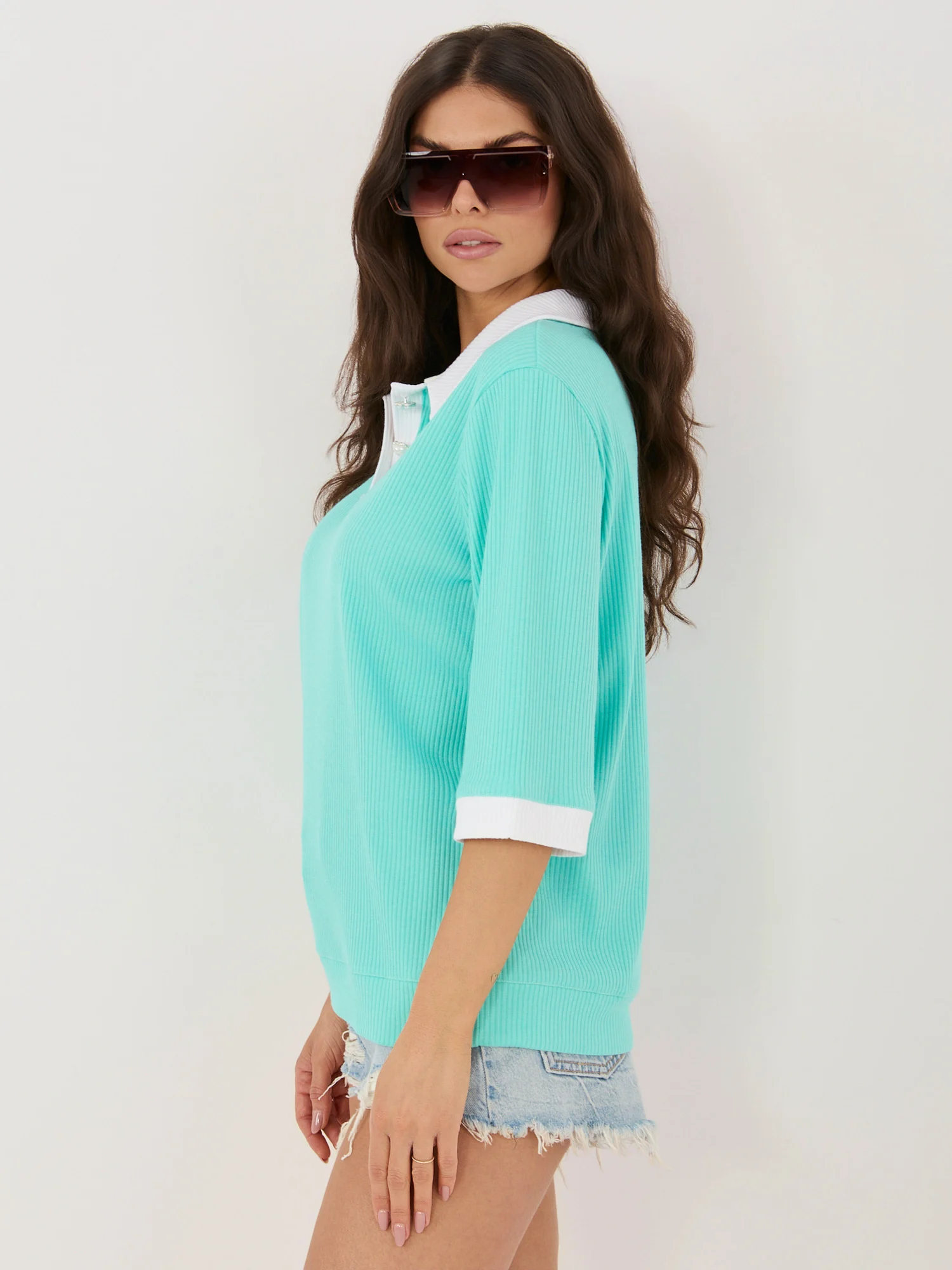 Bluza Dama Maneca 3/4, Dungi, LAKERTA, Menta - imagine 3