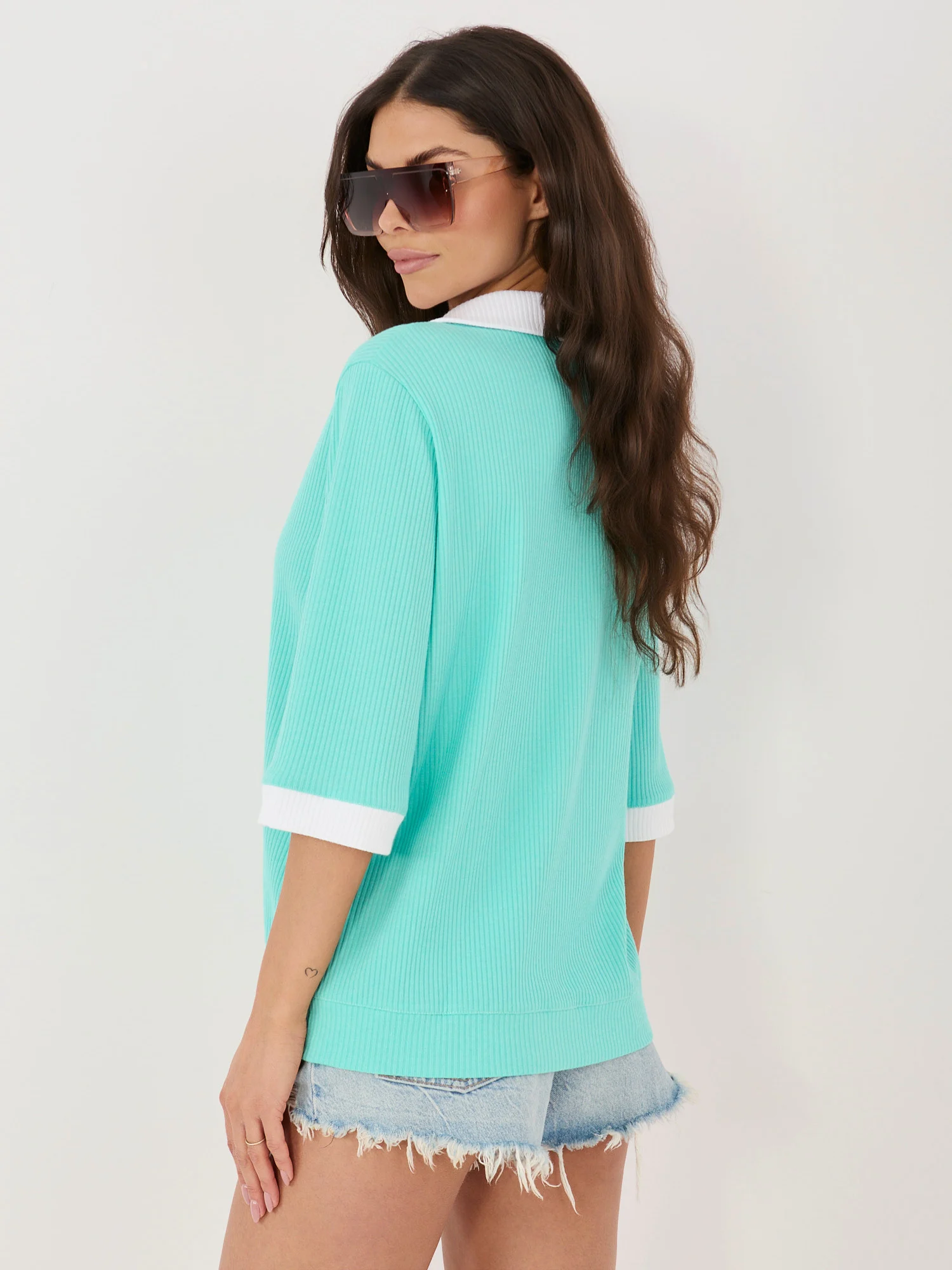 Bluza Dama Maneca 3/4, Dungi, LAKERTA, Menta - imagine 2
