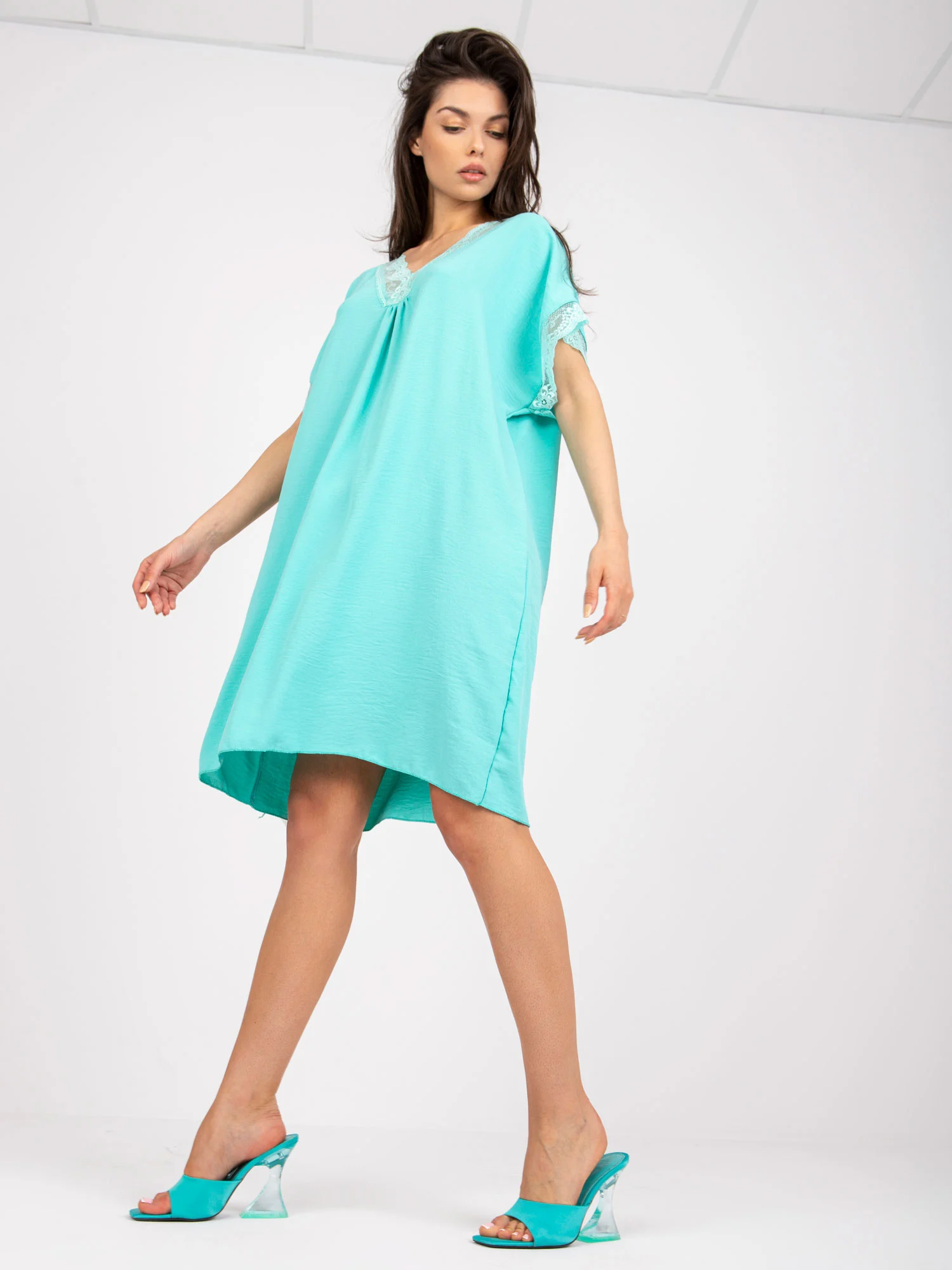 Rochie Dama Mini, Dantela, ITALY MODA, Menta - Image 3