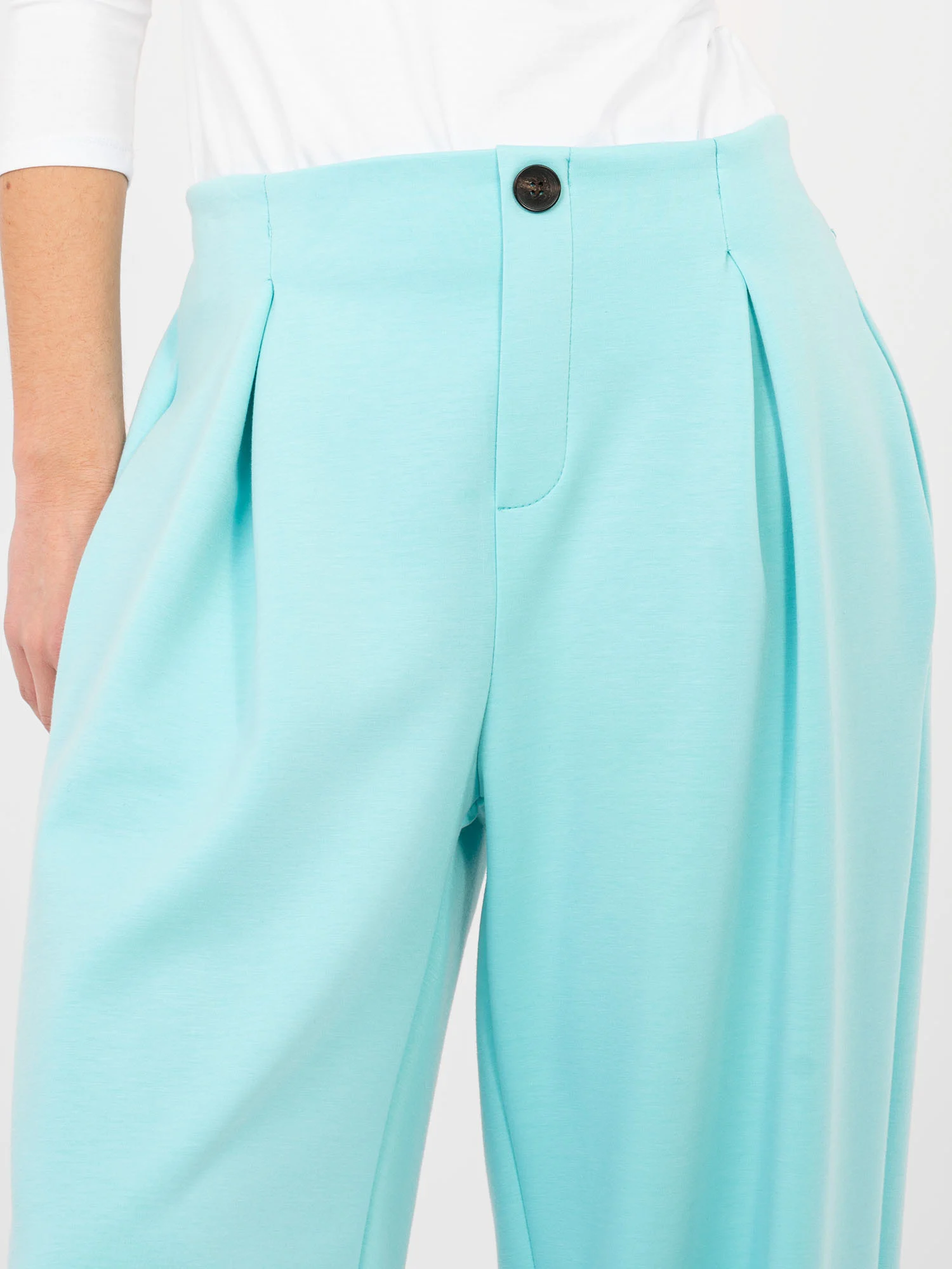 Pantaloni Dama Mansete elastice, Guler inalt, ITALY MODA, Menta Eleganta Office - imagine 3
