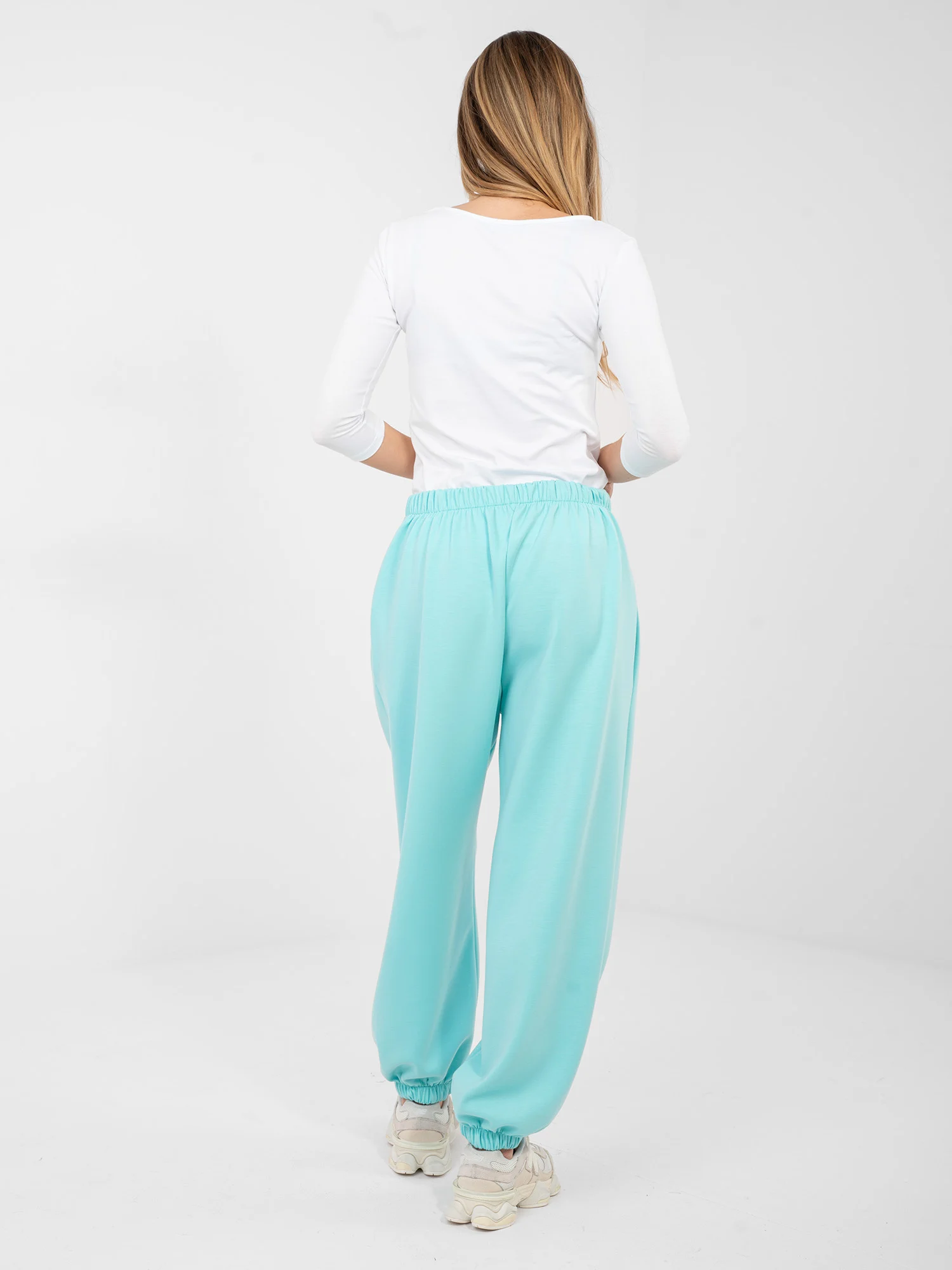 Pantaloni Dama Mansete elastice, Guler inalt, ITALY MODA, Menta Eleganta Office - imagine 4
