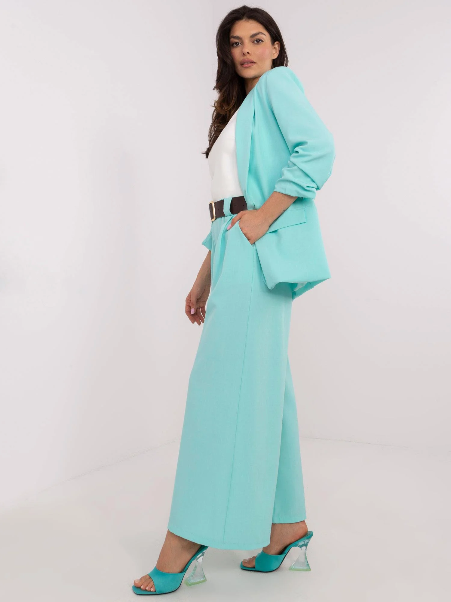Pantaloni Dama Lejera, Guler inalt, ITALY MODA, Menta Eleganta Office - Image 4