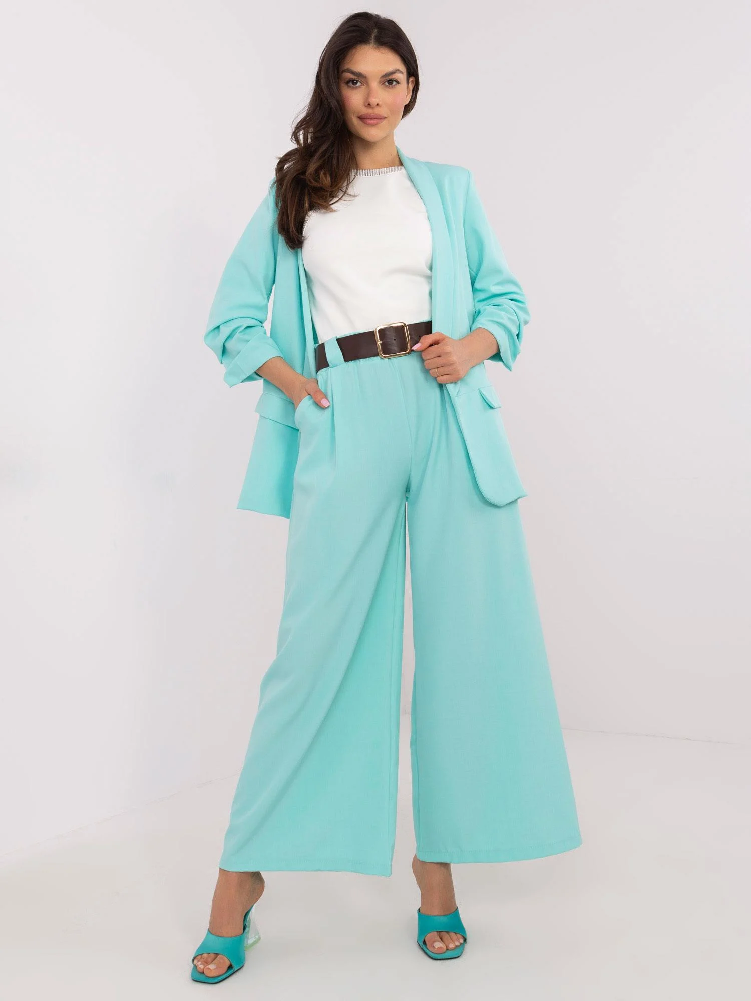 Pantaloni Dama Lejera, Guler inalt, ITALY MODA, Menta Eleganta Office - Image 2