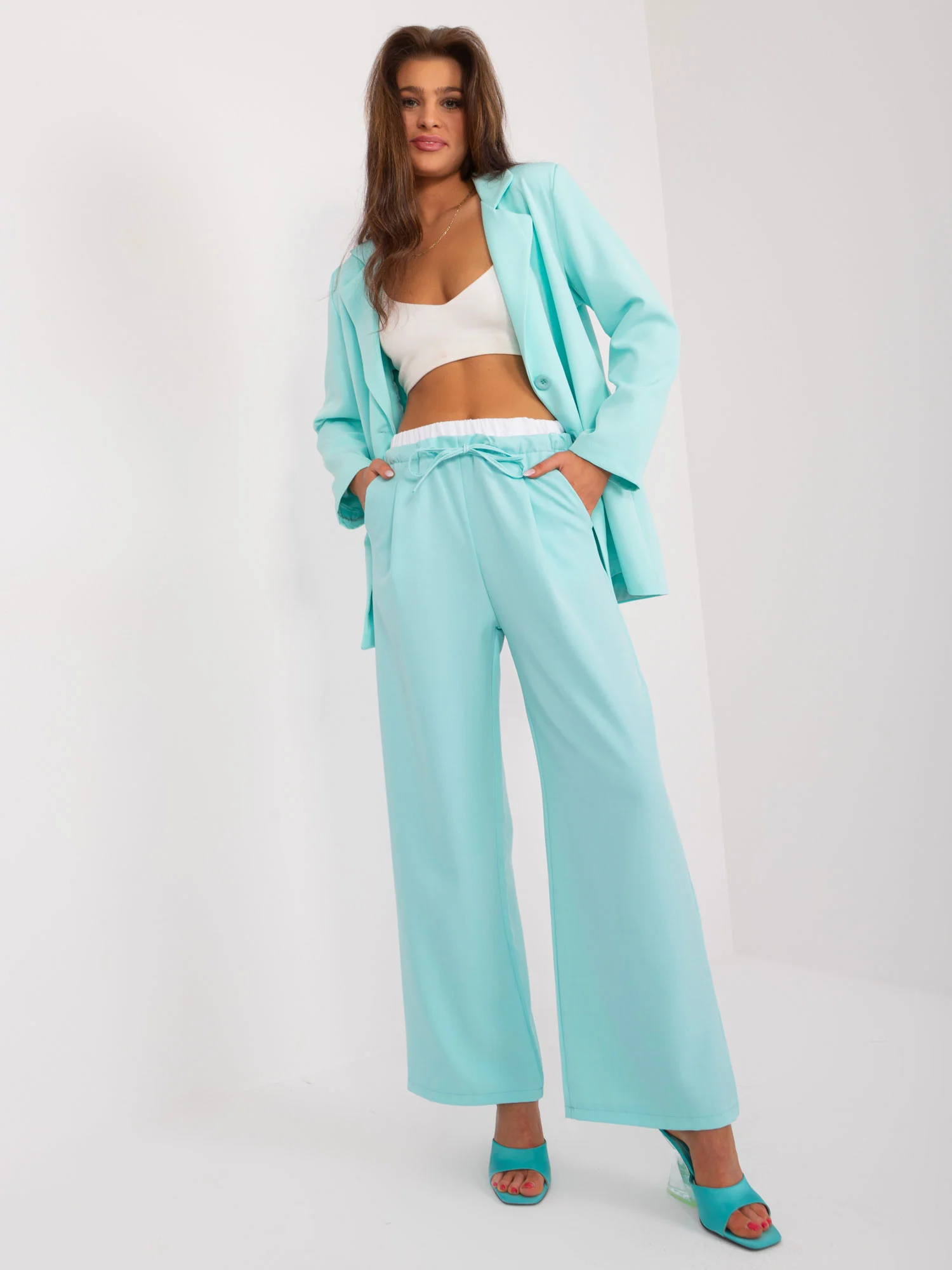 Pantaloni Dama Elegant, Guler inalt, ITALY MODA, Menta de Petrecere - imagine 4