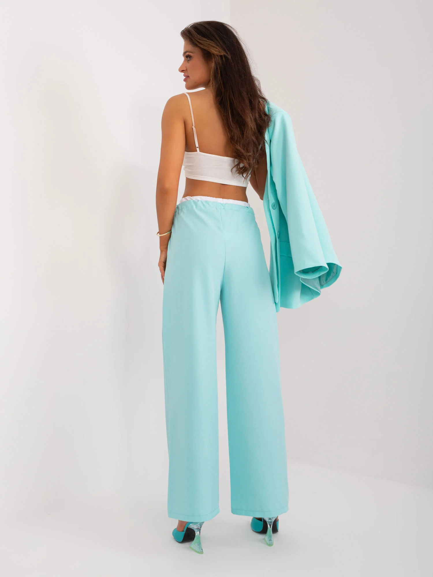 Pantaloni Dama Elegant, Guler inalt, ITALY MODA, Menta de Petrecere - imagine 2