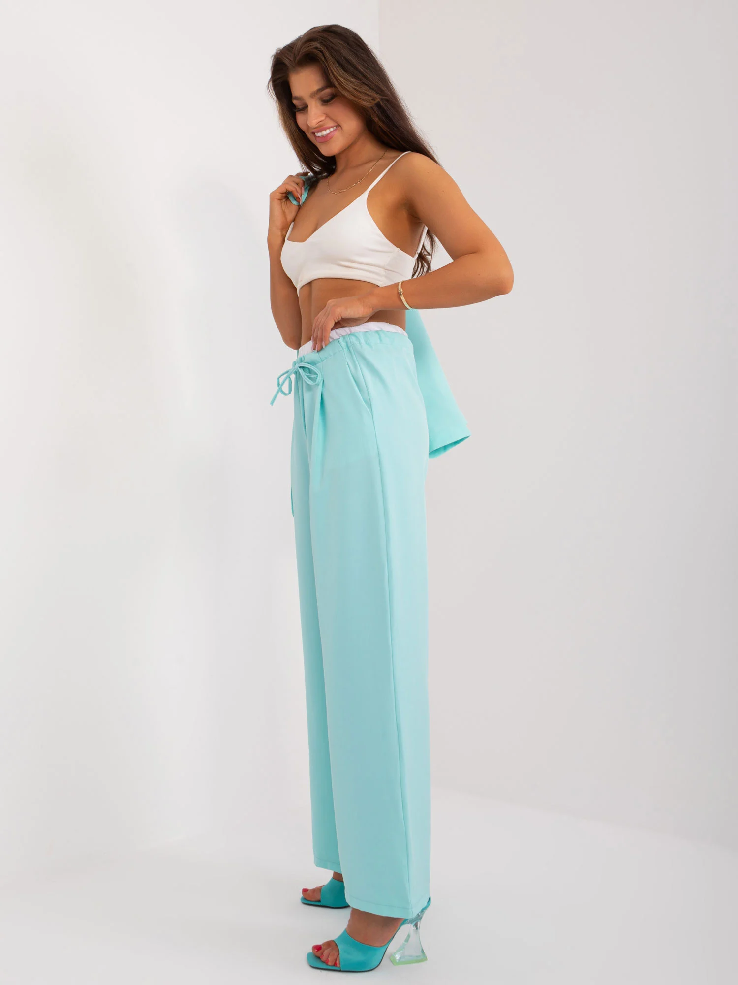 Pantaloni Dama Elegant, Guler inalt, ITALY MODA, Menta de Petrecere - imagine 5