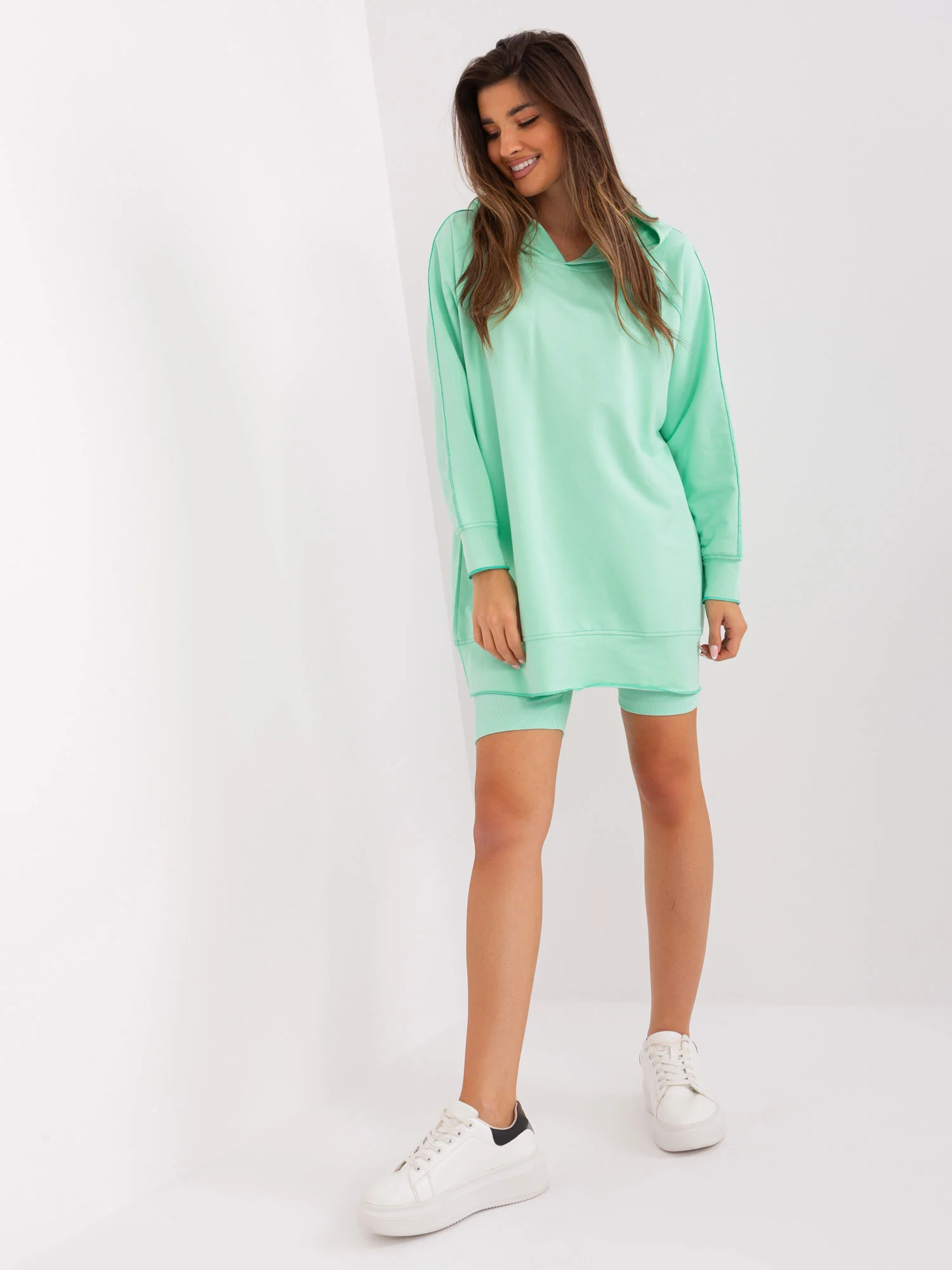 Compleu Dama Maneca lunga, Dungi, My Red Lips, Menta Casual - Image 2