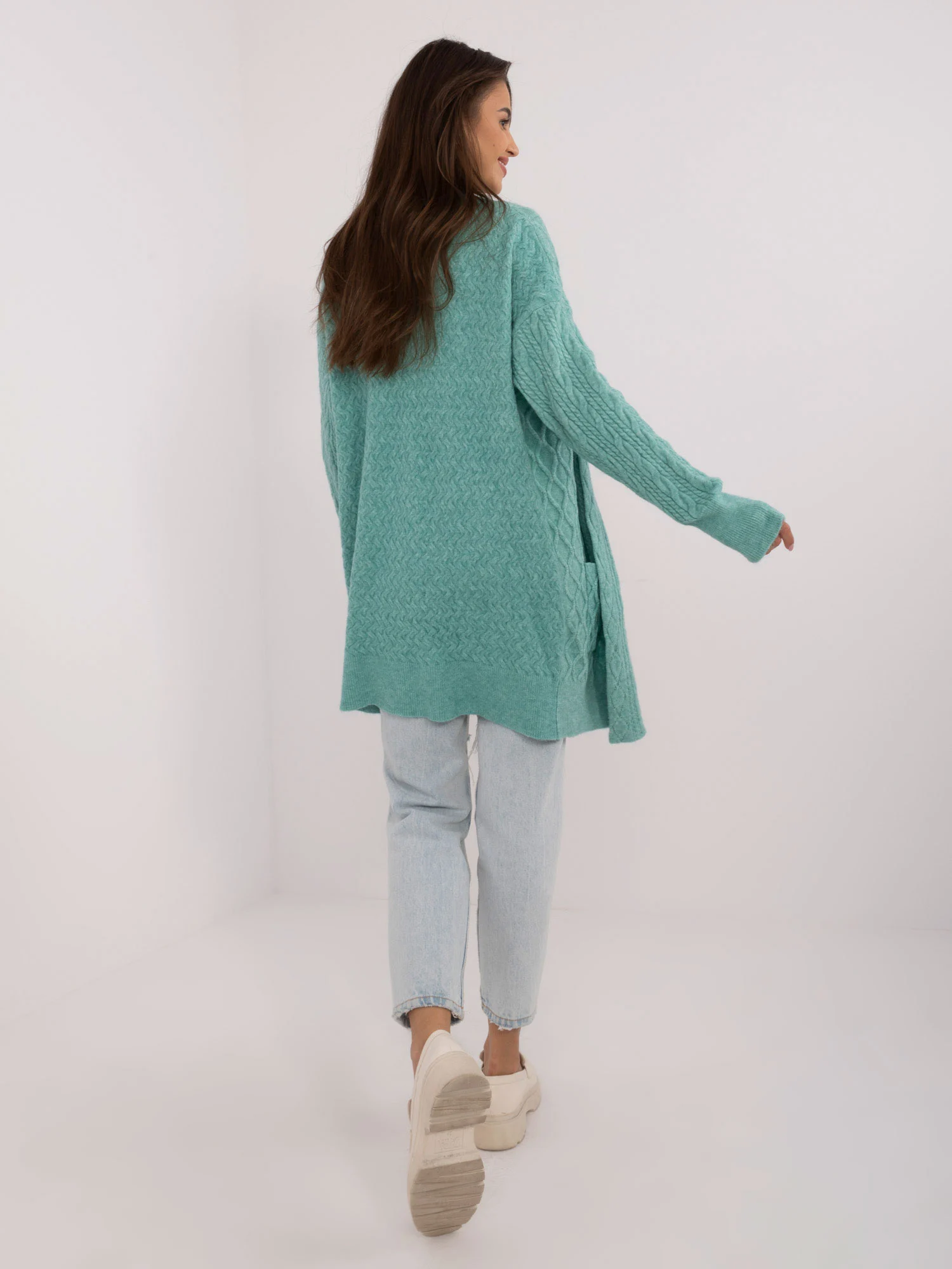 Cardigan Dama Maneca lunga, Guler inalt, Wool Fashion Italia, Menta Casual - imagine 5