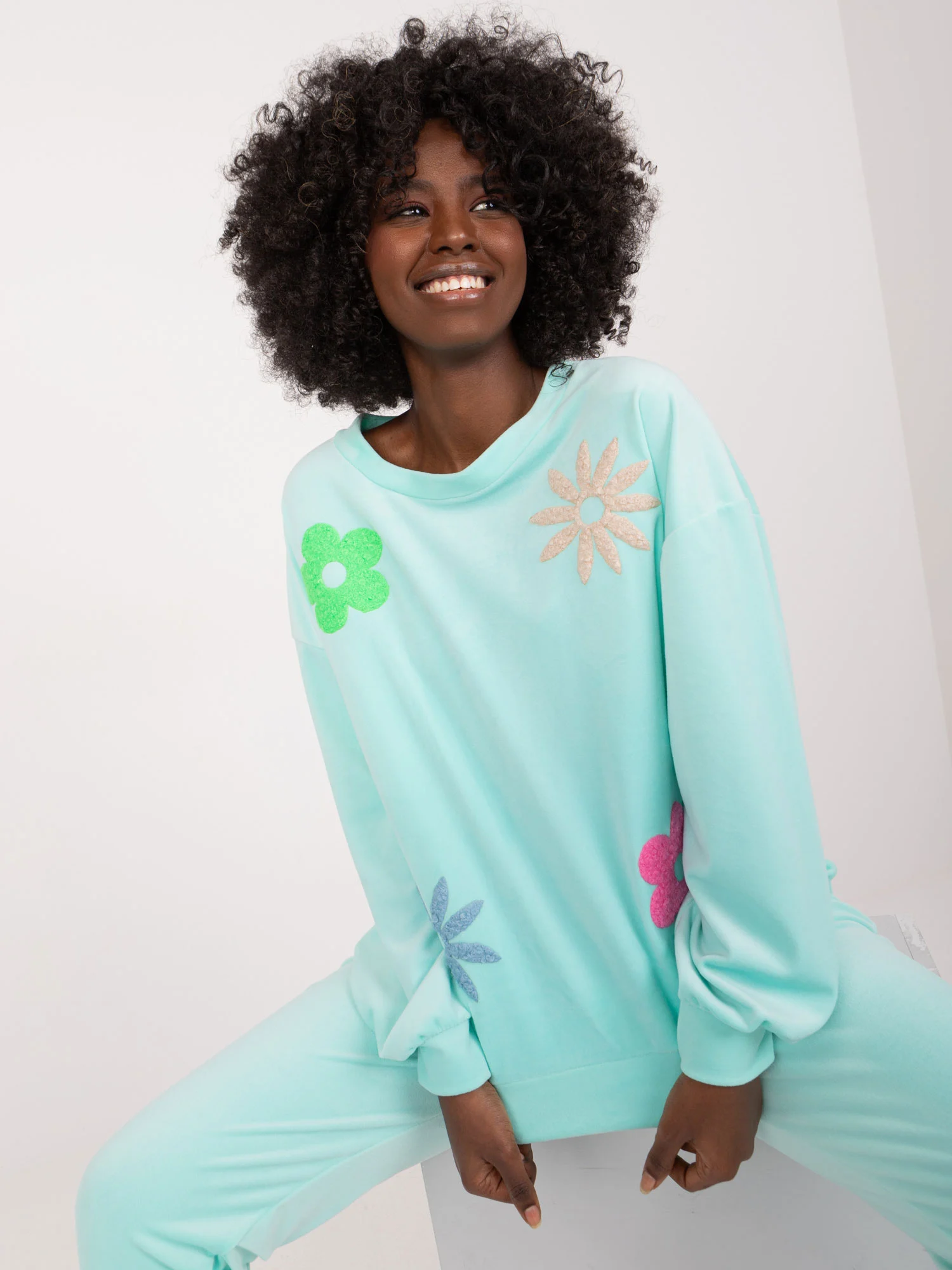Compleu Dama Maneca lunga, Floral, ITALY MODA, Menta Casual - imagine 2