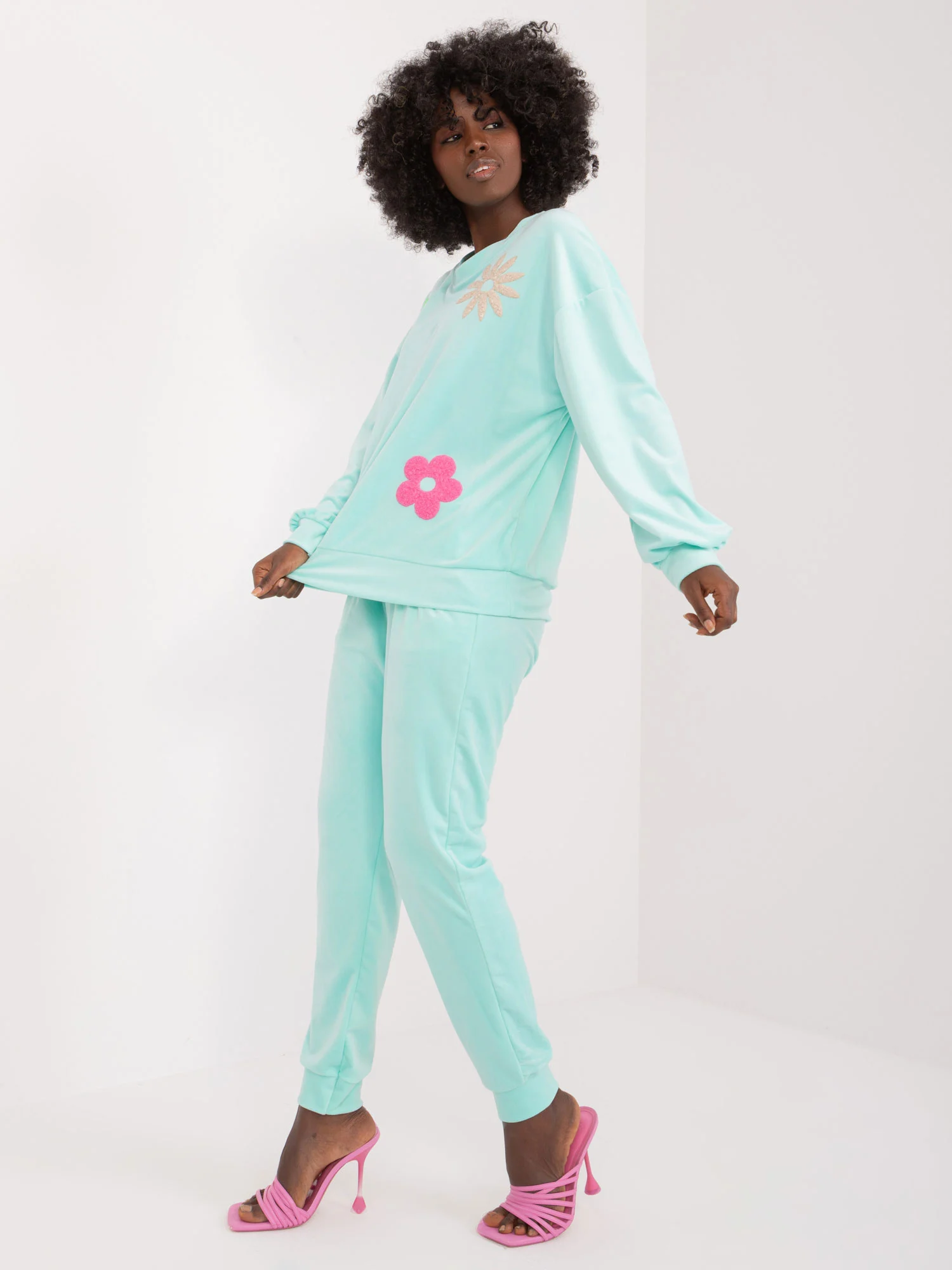 Compleu Dama Maneca lunga, Floral, ITALY MODA, Menta Casual - imagine 3