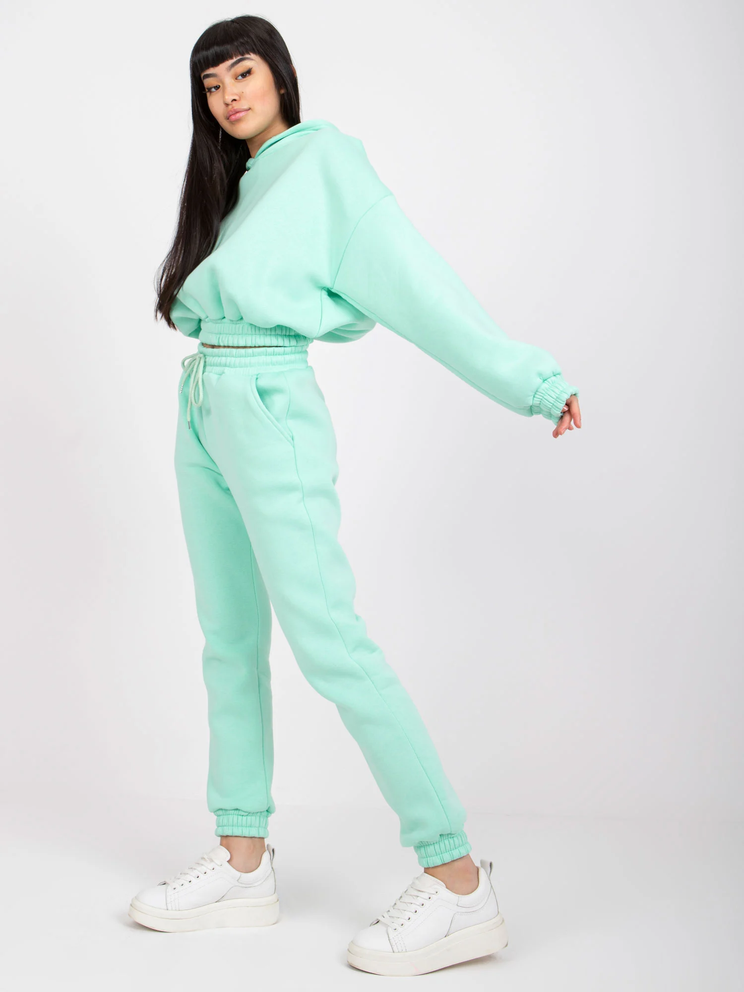 Compleu Dama Maneca lunga, Mansete elastice, ex moda, Menta Casual - imagine 3